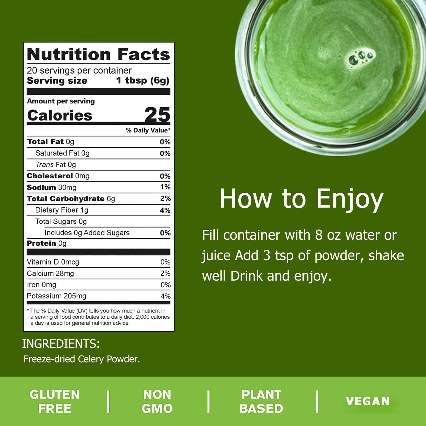 Orgnisulmte Celery Powder,100% Natural Freeze-Dried Celery Juice Powder For Curing 4.23 Ounce