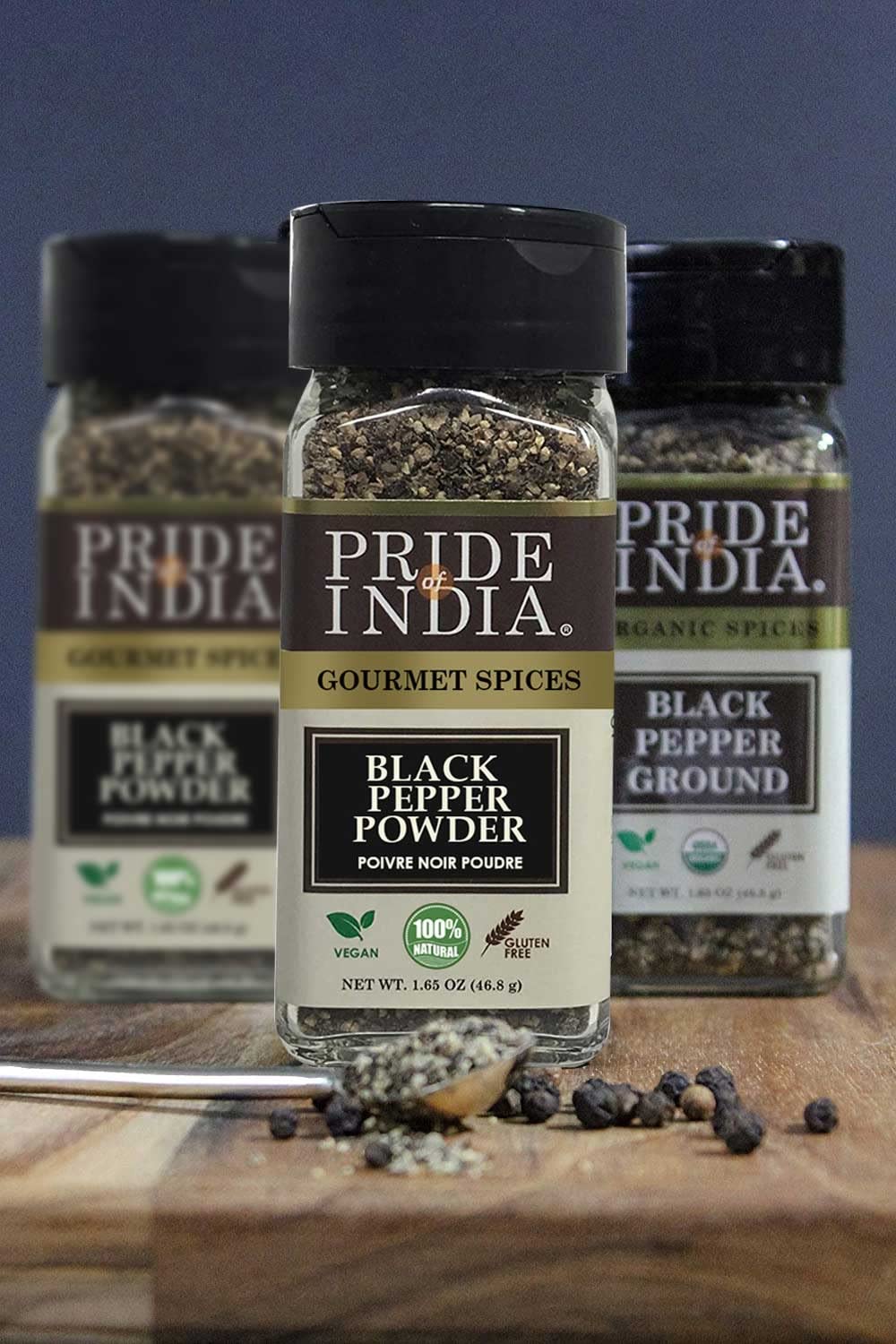 Pride Of India – Black Pepper Ground – Ideal For Gourmet Dishes/Soups/Stews/Rubs – Fresh & Preservatives Free – Warming Spice – Easy To Use – 1.65 Oz. Small Dual Sifter Jar