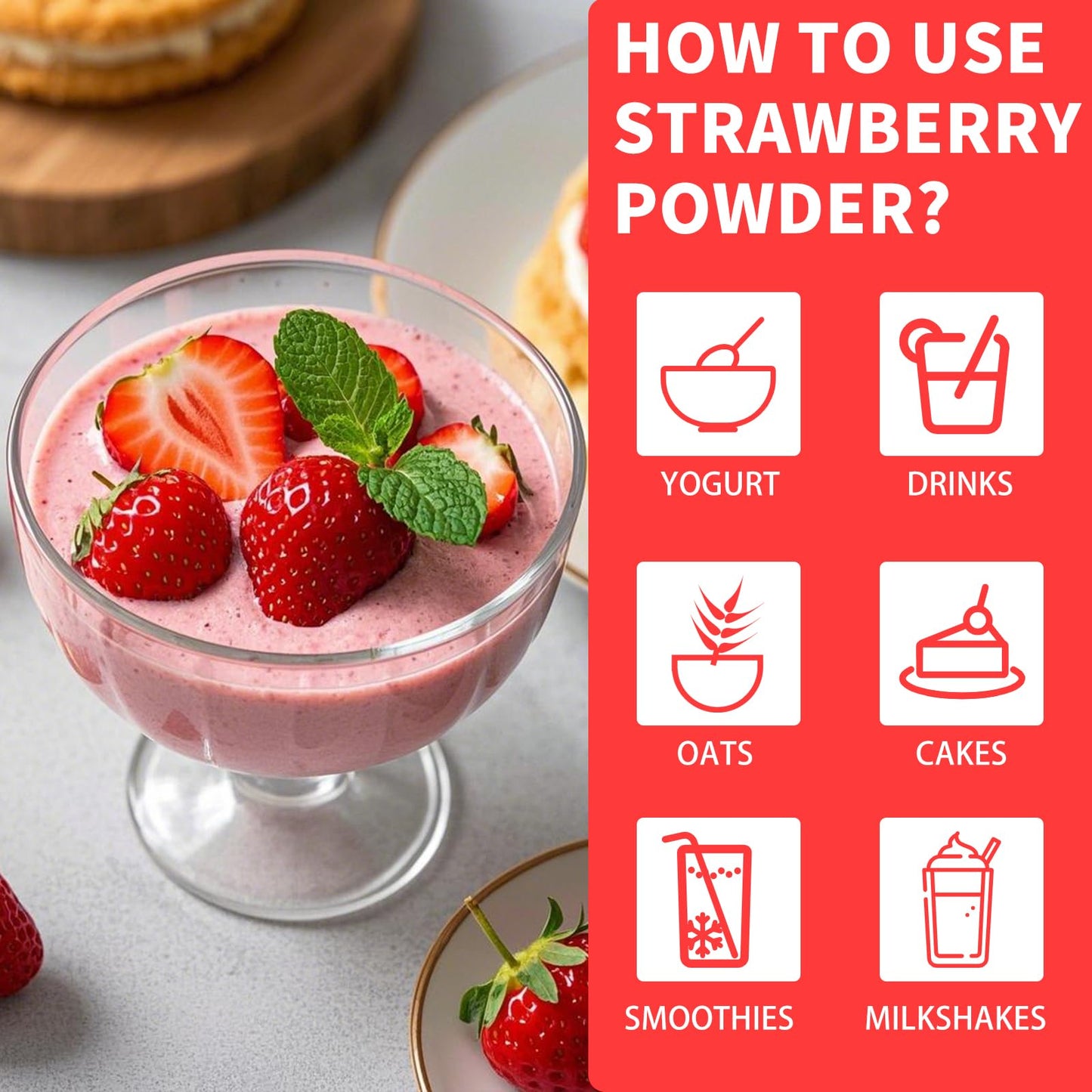 Strawberry Powder, 5.64Oz/160G Freeze Dried Strawberry Powder, No Sugar & Additives, 100% Natural, Freeze Dried Fruit Powd-Er Fo