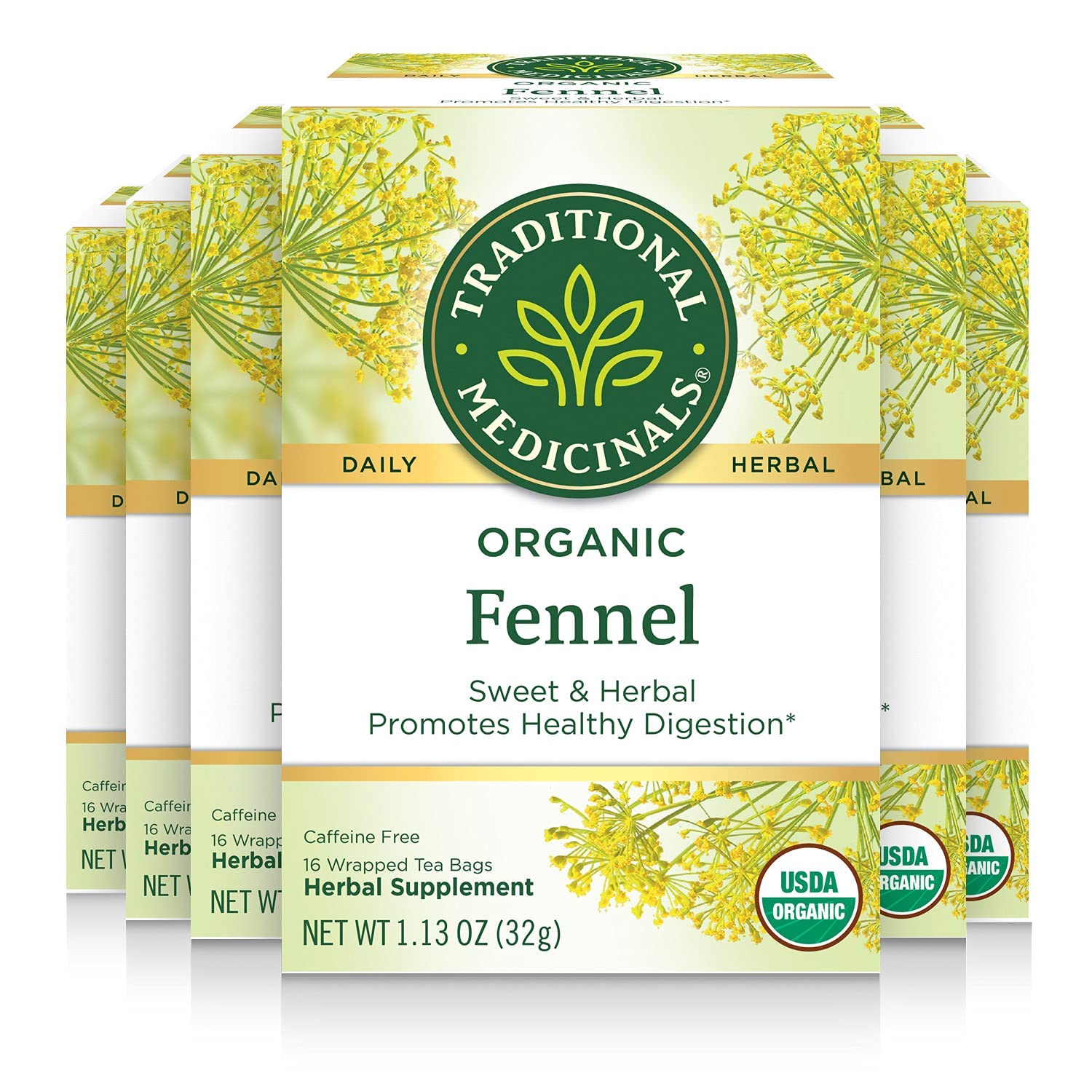 Traditional Medicinals Organic Fennel Herbal Tea, Promotes Digestive Health, (Pack Of 6) - 96 Tea Bags Total
