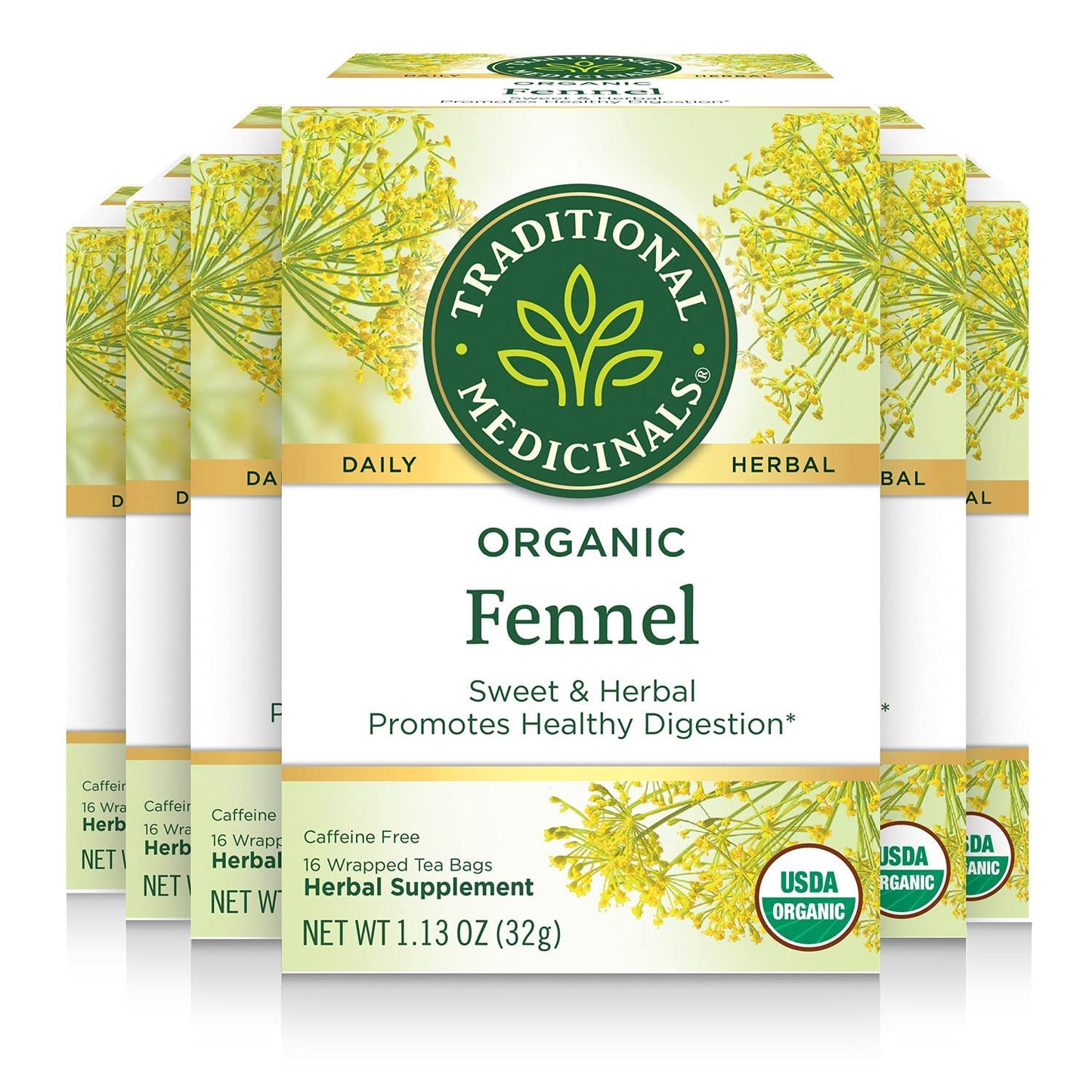Traditional Medicinals Organic Fennel Herbal Tea - Promotes Digestive Health, Pack of 6 (96 Tea Bags Total)