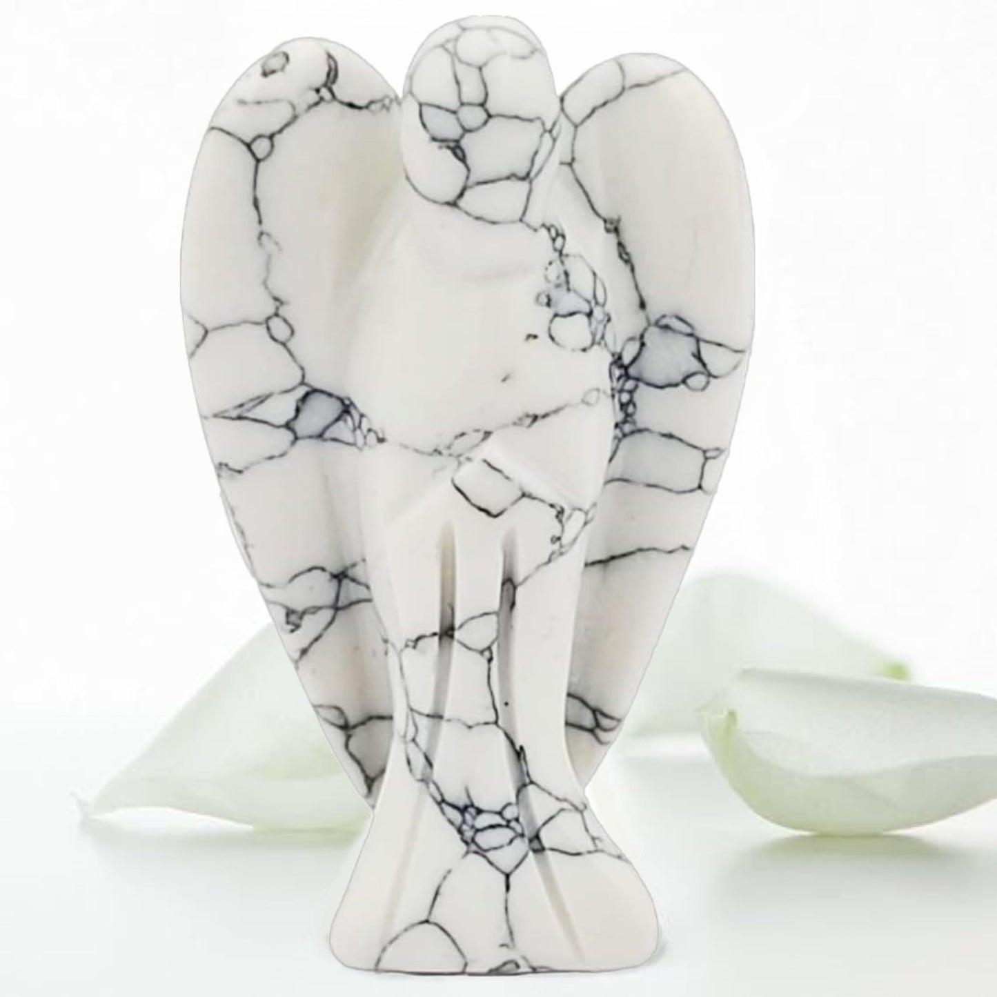 Earth Therapy Pocket Guardian Angel With Serenity Prayer Card - White Howlite Natural Crystal Healing Stone Figurine - Gift For 