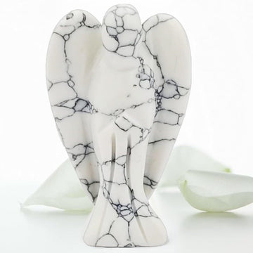 Earth Therapy Pocket Guardian Angel With Serenity Prayer Card - White Howlite Natural Crystal Healing Stone Figurine - Gift For 