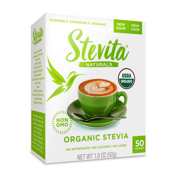 Stevita Organic Stevia - 50 Packets - Stevia & Erythritol All-Natural Sweetener, No Calories - USDA Organic, Non-GMO, Vegan, Ket
