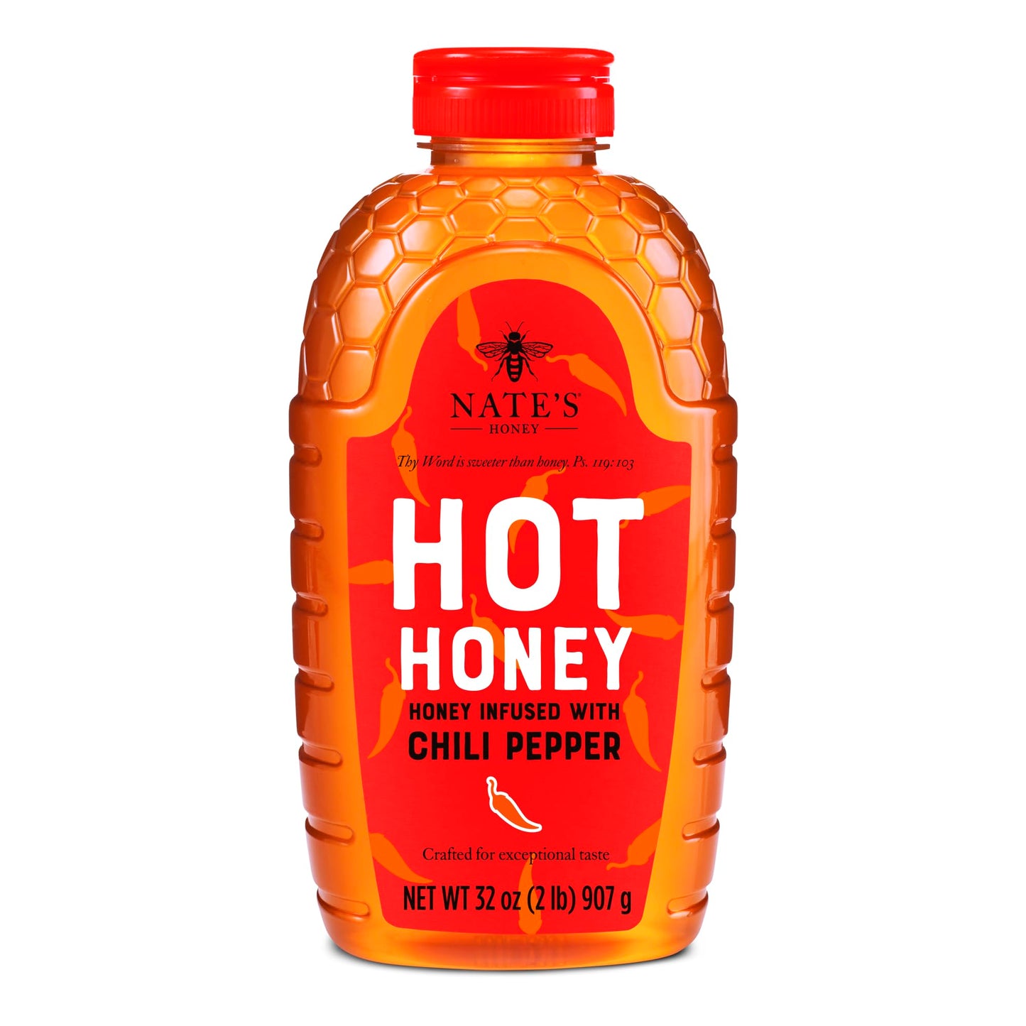 Nates Hot Honey - 100% Pure Honey Infused with Habanero Chili Pepper Flakes, Award-winning Taste - 32 oz Squeeze Bottle