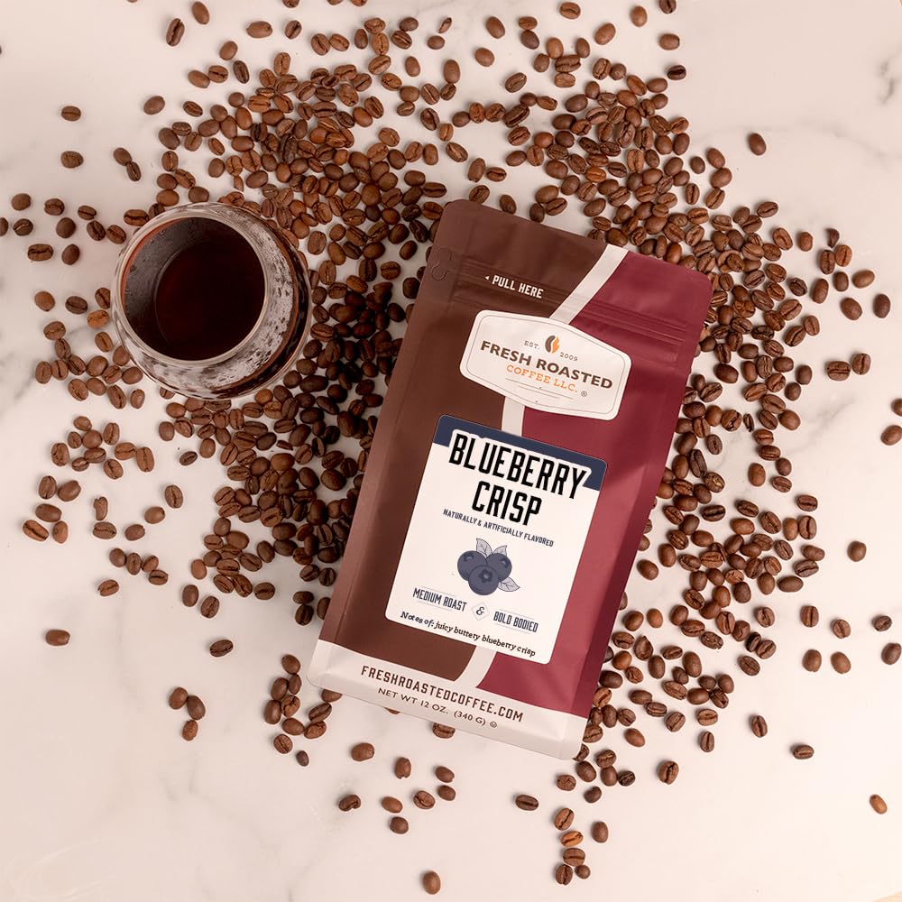 Fresh Roasted Coffee, Blueberry Crisp Flavored Coffee, 12 Oz, Medium Roast, Kosher, Ground