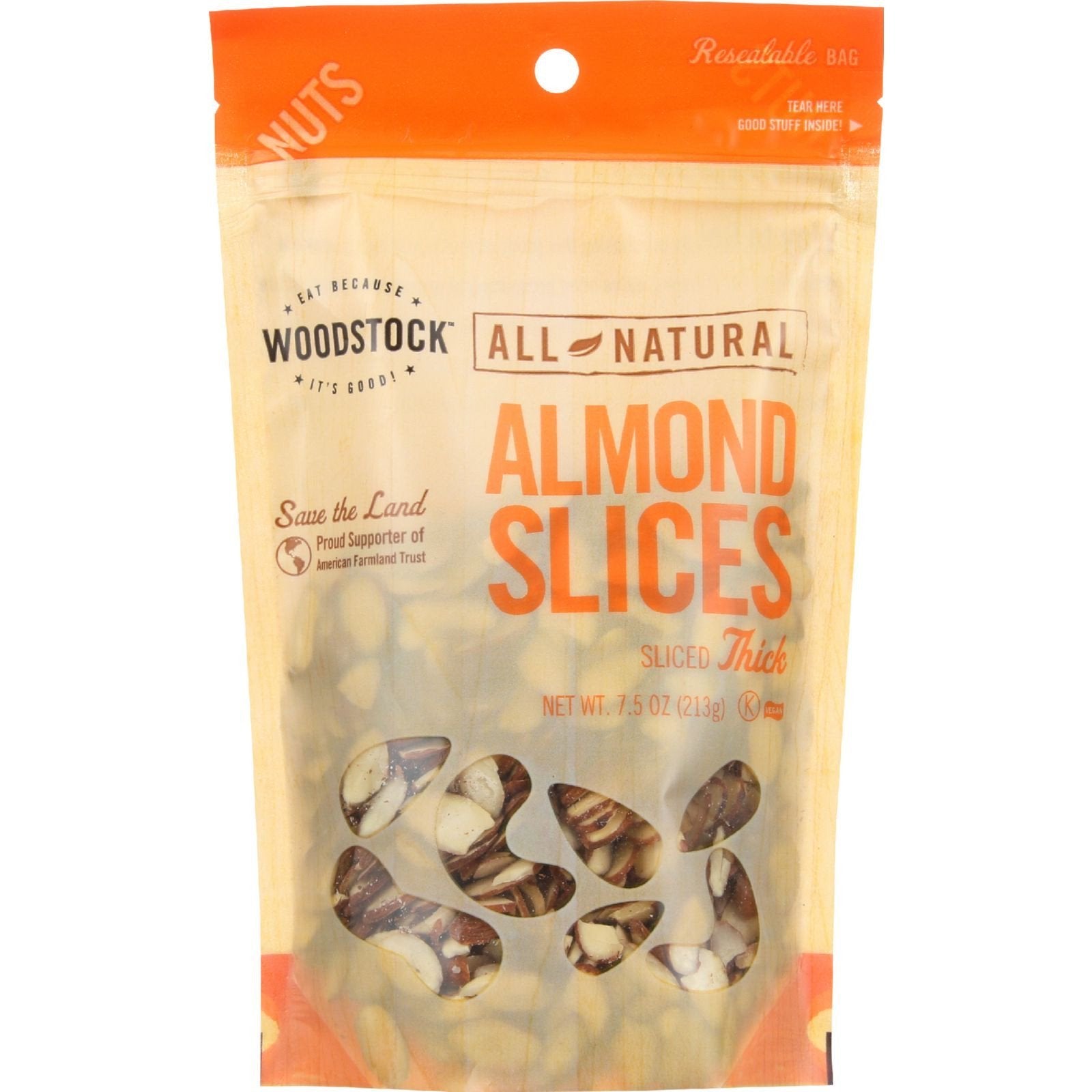 Woodstock Almonds, Natural Thick Slice, 7.5-Ounce Bags (Pack of 4)