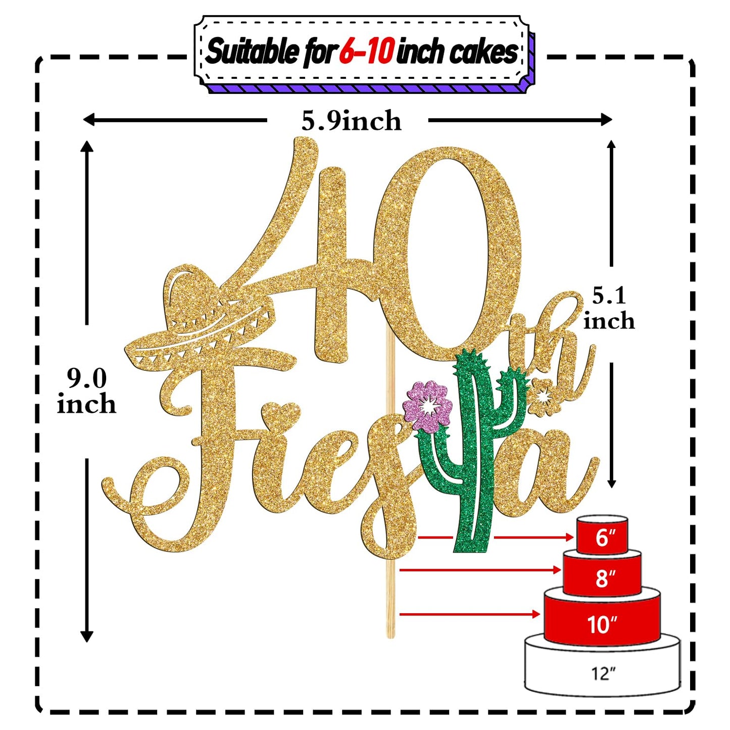 Tivurcia 40Th Fiesta Cake Topper, Cheers To 40 Years/Taco Bout 40 Cake Decor,Tropical Hawaiian Mexican Summer Themed Happy 40Th