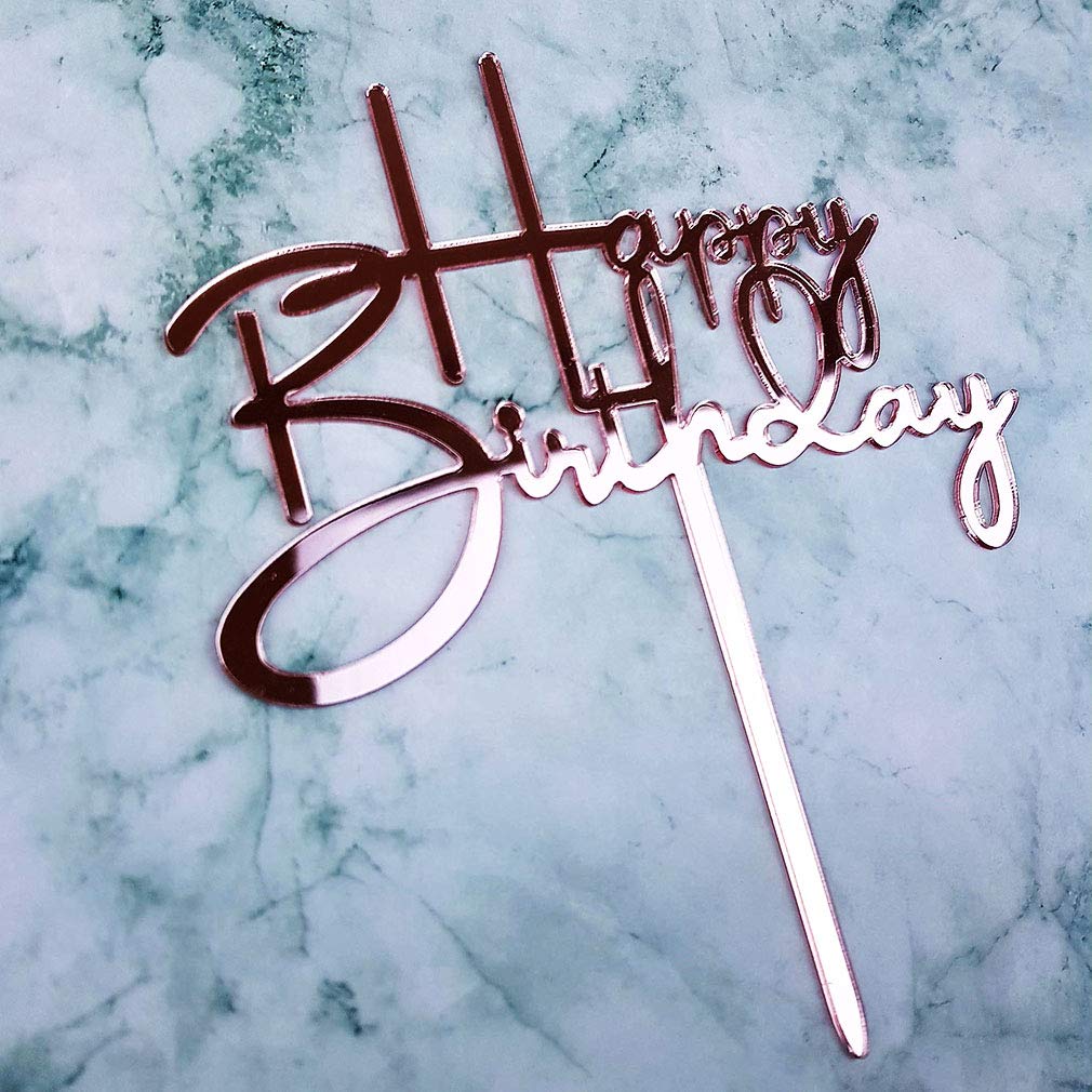 Happy Birthday Cake Topper For Birthday Party Decorations - Mirror Rose Gold Acrylic