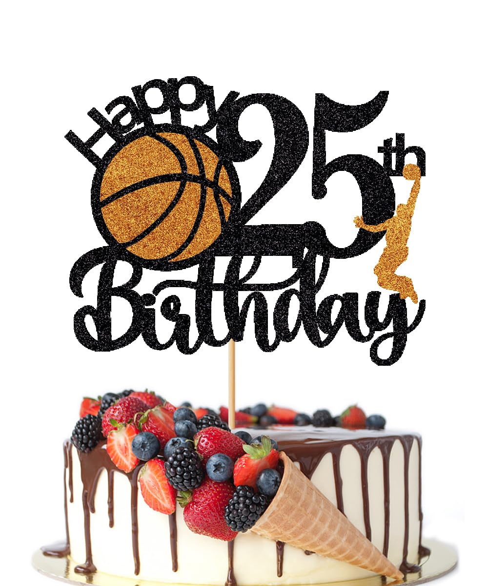 Crseniny Basketball Cake Topper, 25th Birthday Decoration, Sports Theme, Cheers to 25 Years, Ideal for Boys and Girls