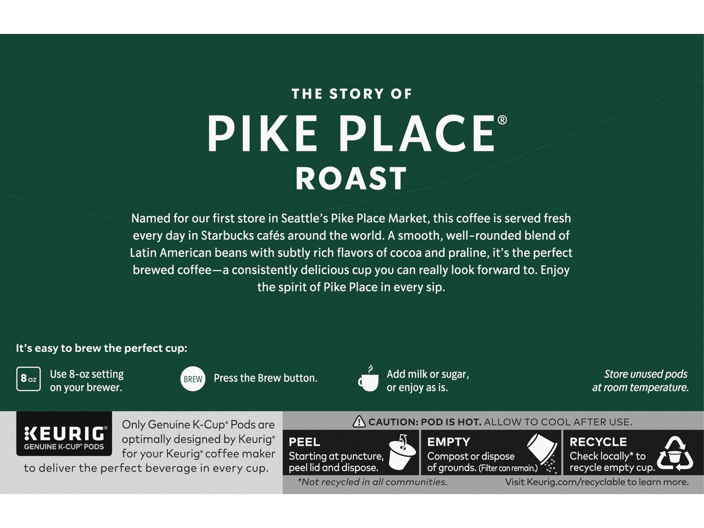 Starbucks Pike Place Roast Medium Keurig K-Cups - 0.44 Oz - 10 Ct - 2 Pk