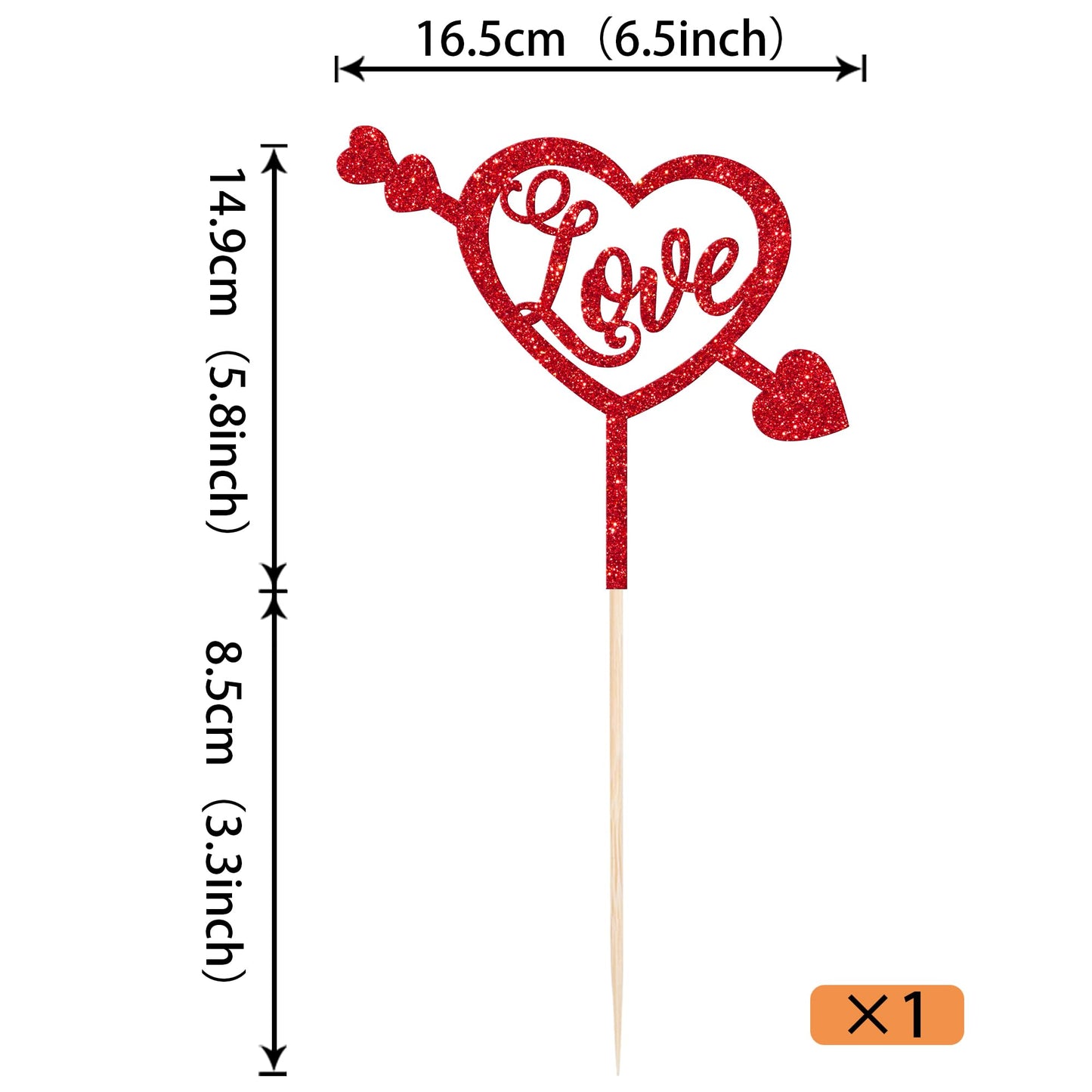 Rssta i Valentines Day Heart Cake Toppers, Red Glitter Paper Picks for Weddings, Bridal Showers, Anniversaries, and Parties