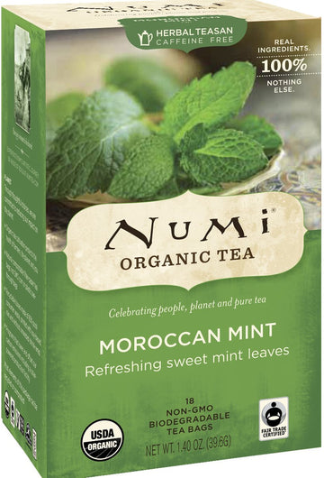 Numi Organic Tea Moroccan Mint - Full Leaf Herbal Teasan In Teabags, 18-Count Box (Pack Of 6)