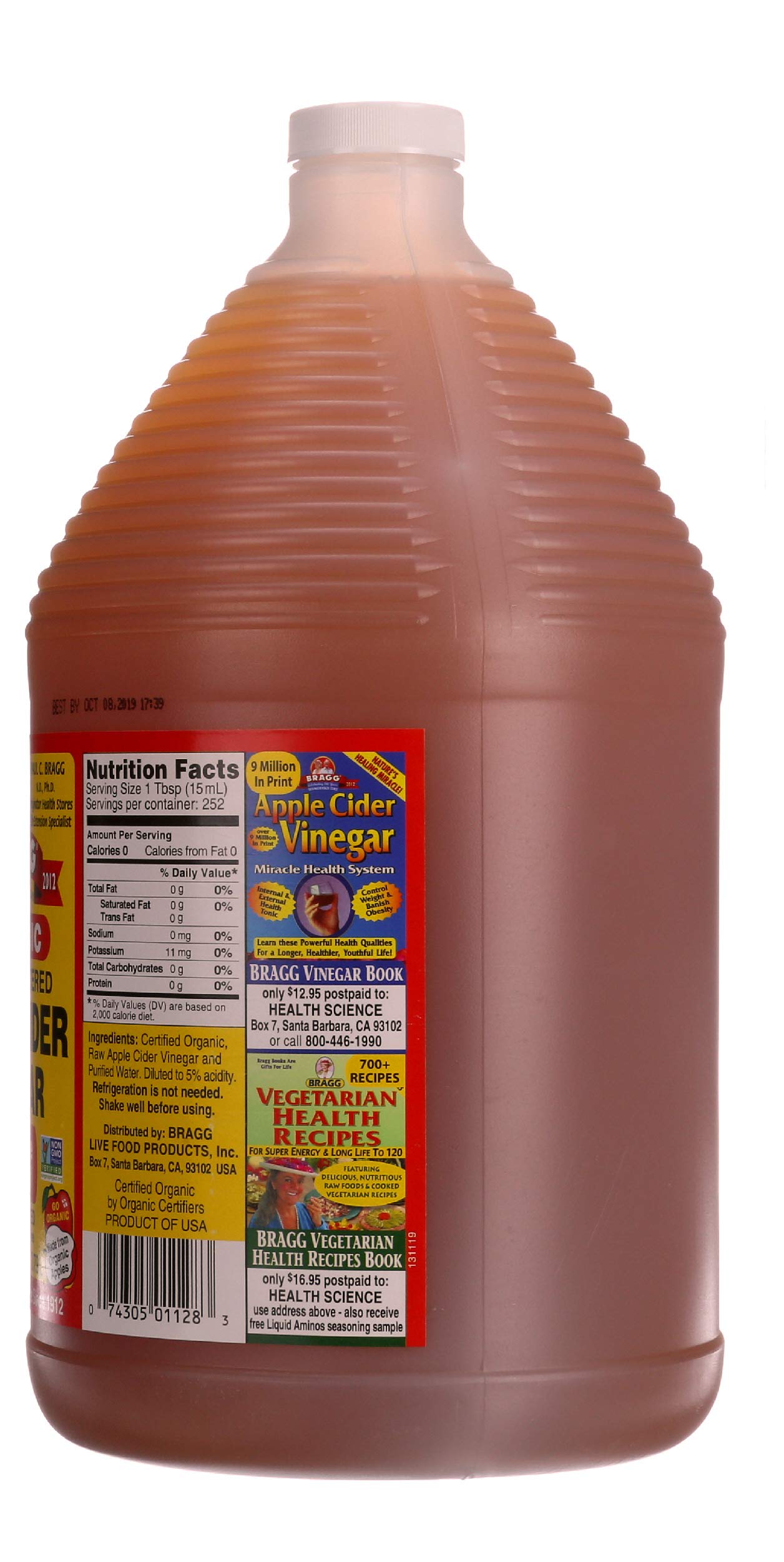 Bragg Organic Apple Cider Vinegar  Raw  Unfiltered  With The Mother  128 oz