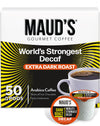 Mauds Worlds Strongest Decaf Coffee Pods  50ct  Decaffeinated Dark Roast Coffee in Recyclable Single Serve Pods - 100% Arabica Coffee  Compatible with Keurig K Cups Maker