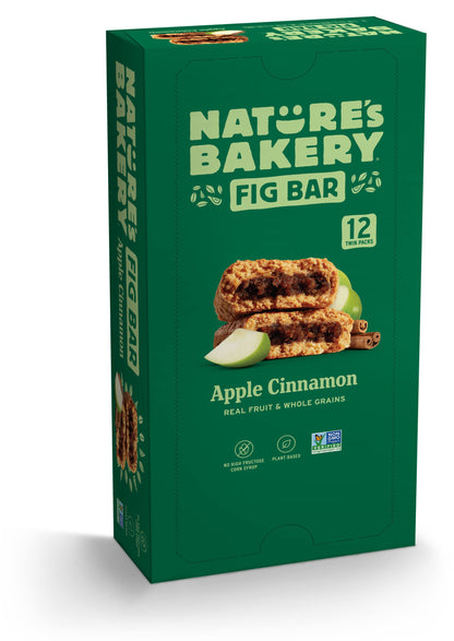 Natures Bakery Whole Wheat Fig Bars, Apple Cinnamon, Real Fruit, Vegan, Non-GMO, Snack Bar, 1 Box With 12 Twin Packs (12 Twin P