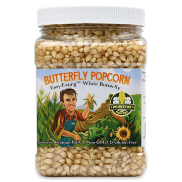 Princeton Popcorn White Butterfly Hulless Popcorn Kernels - Easy-Eating, Baby Small Tender Popping Corn, Non-Gmo Popcorn Kernels