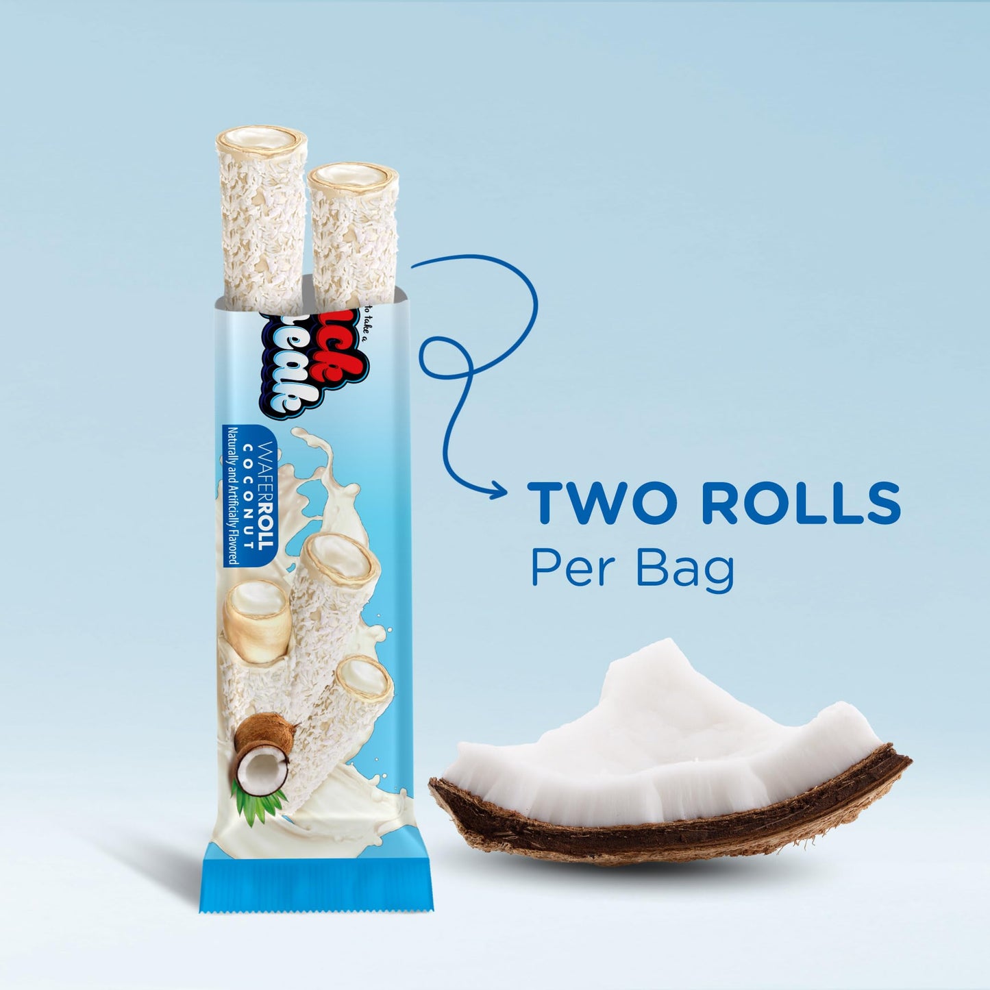 Snack Break Coconut Wafer Rolls, Rolled Wafer Cookies, Coconut Coated Delicious Snack, Individually Wrapped, Crunchy Sticks for