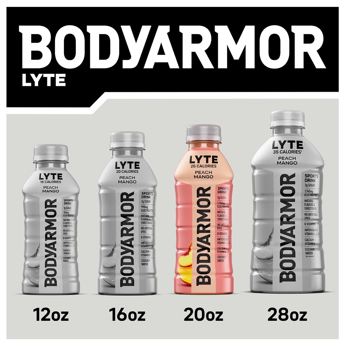 Bodyprotective Covering Lyte Sports Drink Low-Calorie Sports Beverage, Peach Mango, Coconut Water Hydration, Natural Flavors With Vitamins, Potassium-Packed Electrolytes, Perfect For Athletes, 20Fl Oz (Pack Of 6)