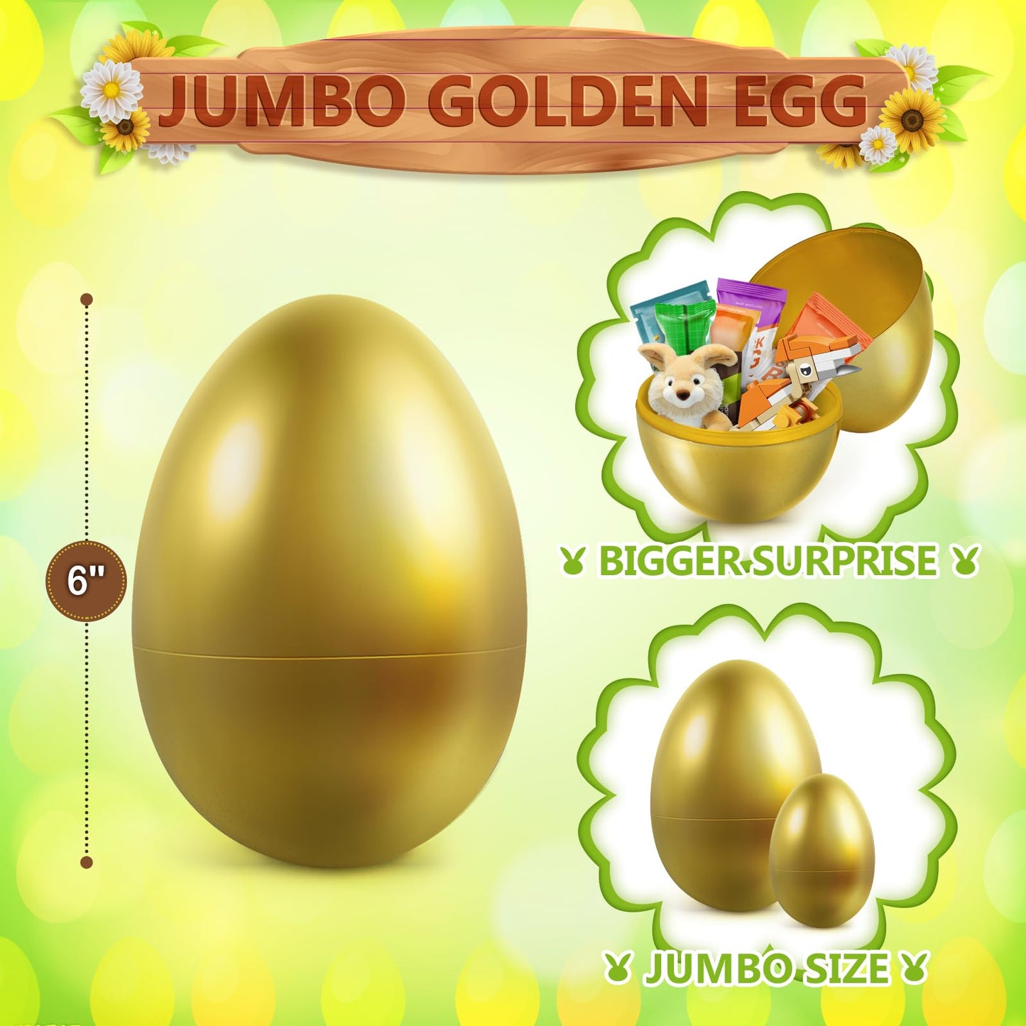 6 Pcs Jumbo Easter Golden Eggs, 6 Inch Metallic Giant Plastic Eggs Fillable For Easter Egg Hunt, Large Easter Eggs Empty For Fil