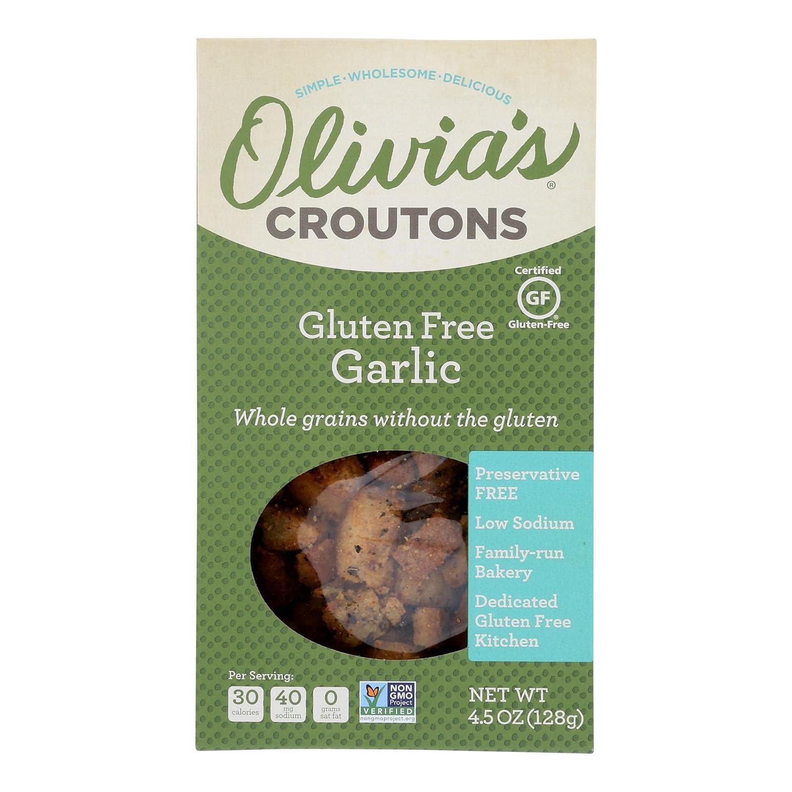 OliviaS Croutons Gluten Free Garlic Crouton 4.5 Oz [6 Pack]6