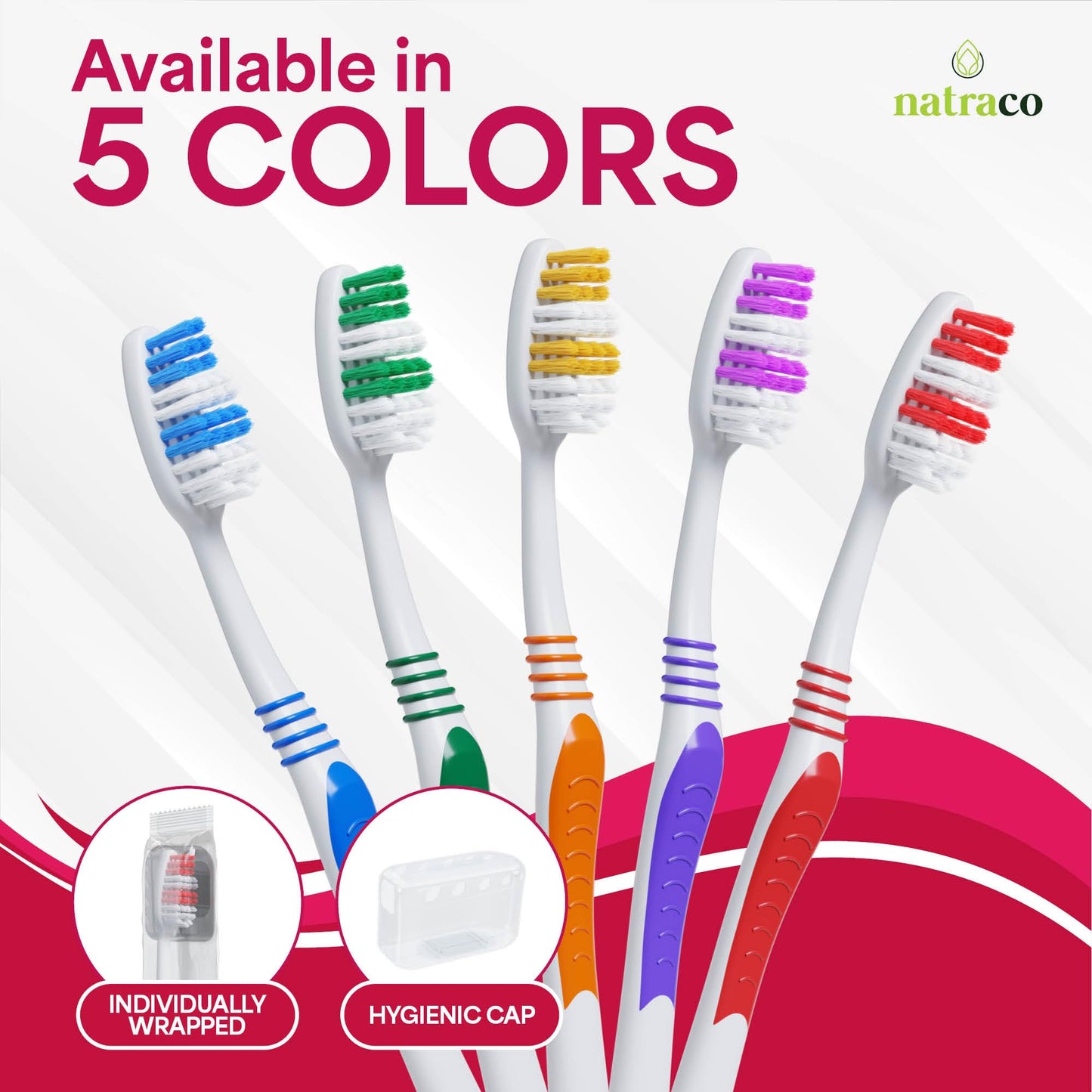 Bulk Toothbrush Pack With Hygienic Covers  Premium Quality Individually Wrapped Colorful Tooth Brushes  Medium Soft Bristles Per