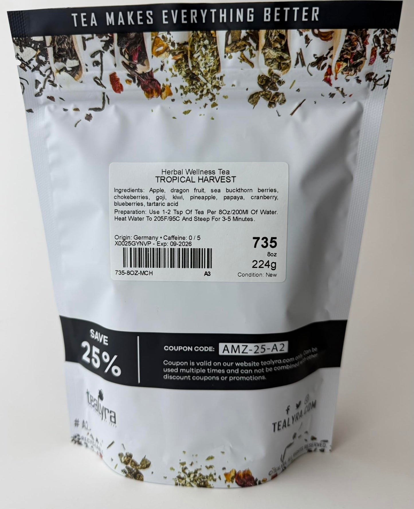 Tealyra Fruity Herbal Loose Leaf Tea - Tropical Harvest - Caffeine Free - 8oz/224g