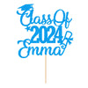 Personalized Cake Topper Custom Congrats Graduation Hat Student Class Of 2024 Double Sided Glitter Card Blue
