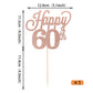 YCTHUNFISH Happy 60th Cake Topper Black Glitter Number 60, Rose Gold Bamboo Decoration for 60th Birthday Party Supplies