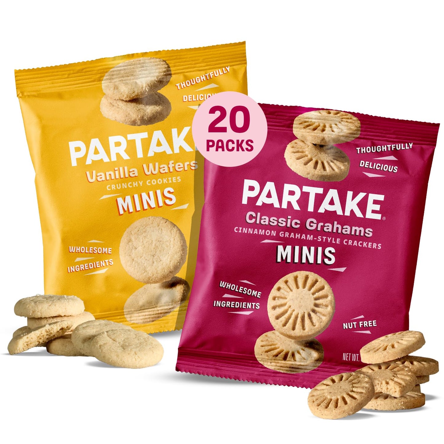 Gluten Free Partake Mini Classic Graham Crackers & Vanilla Wafer Cookies Variety Pack - Vegan - Free From the Top 9 Allergens In