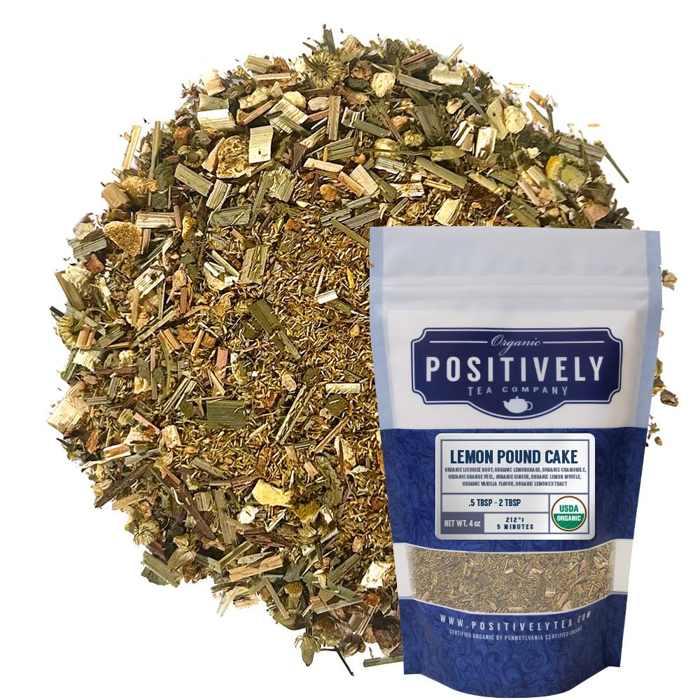 Organic Positively Tea Company Lemon Pound Cake Herbal Tea Loose Leaf 4 Ounce