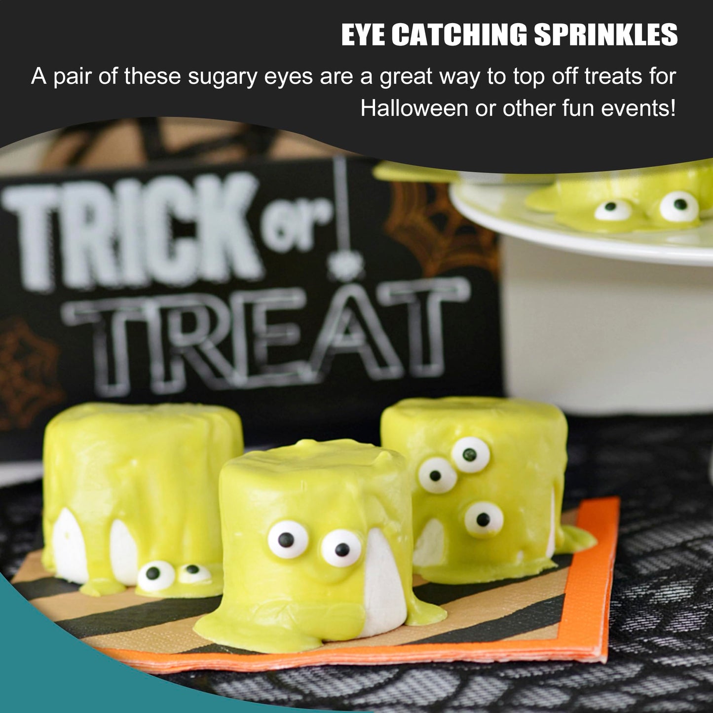 Spooky Eye Toppers - 4 oz Resealable Stand Up Candy Bag - Edible Baking Decorations - Funny White Googly Eyes for Cupcakes, Cake
