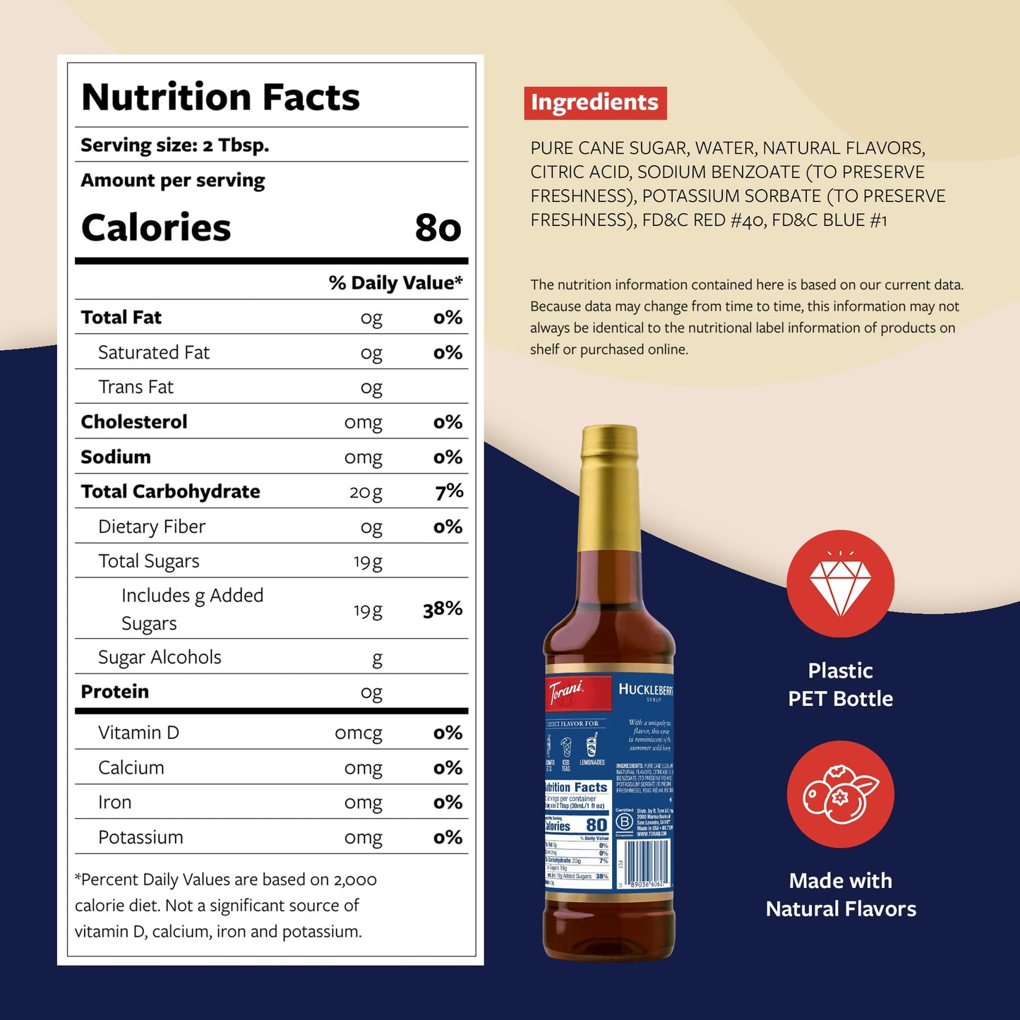 Torani Huckleberry Syrup for Drinks, 25.4 Fl Oz, Flavoring for Iced Tea, Lemonade, Sodas, and Cocktails, Pump Included