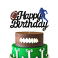 Football Cake Topper - Happy Birthday Cake Topper For Football/Sport Theme Birthday Party Decoration (Black Glitter)