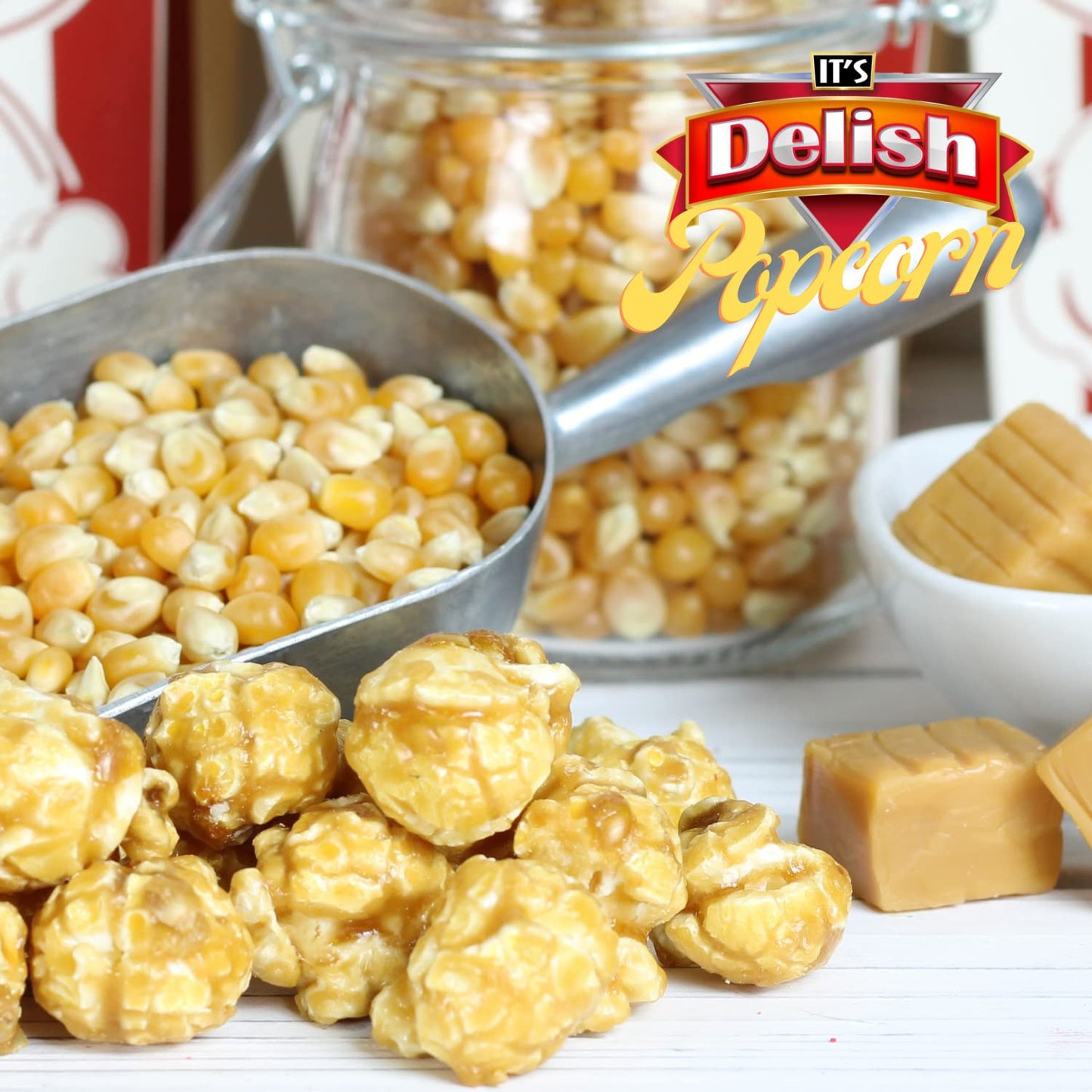 Gourmet Caramel Popcorn by Its Delish, 16 OZ Jumbo Container - Original Caramel Corn Air Popped Sweet and Crunchy Glazed Carmel