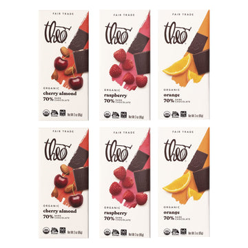 Theo Chocolate Organic Dark Chocolate + Fruit Variety 6 Pack | Vegan, Fair Trade, Chocolate Gift