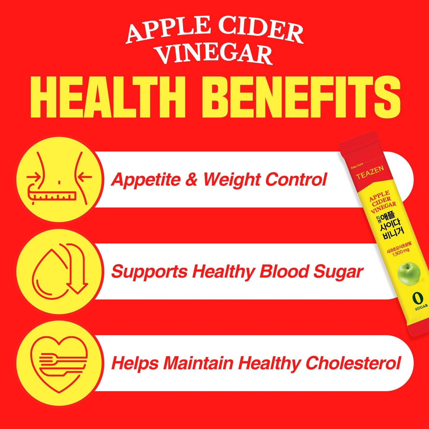 Teazen Apple Cider Vinegar Drink Powder Stick – On-The-Go Wellness With 1500Mg Acv, Sugar-Free, Postbiotics, 30 Sticks | Supports Digestion & Metabolism