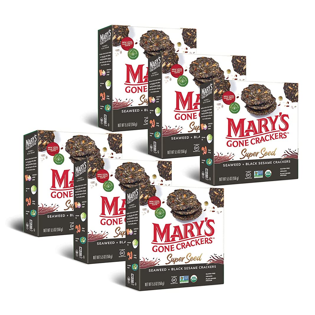 Mary'S Gone Crackers Super Seed Crackers, Seaweed & Black Sesame, 5.5 Ounce (Pack Of 6), Organic Plant Based Protein, Gluten Fre
