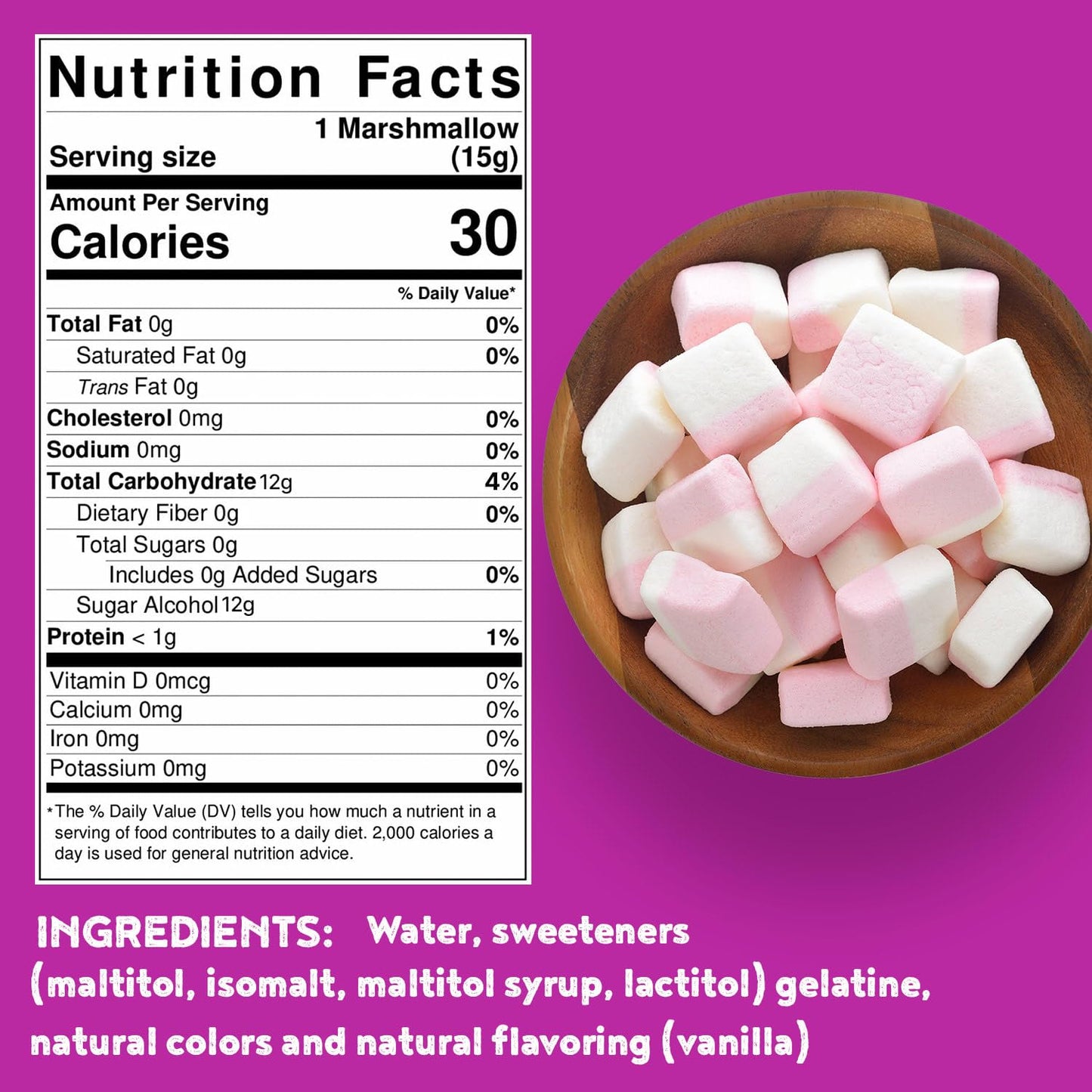 La Nouba Sugar-Free Marshmallows - 2.7 oz. Pack - Low Calorie, Low Carb, Fat-Free and Gluten Free Snack - Traditional Delicious