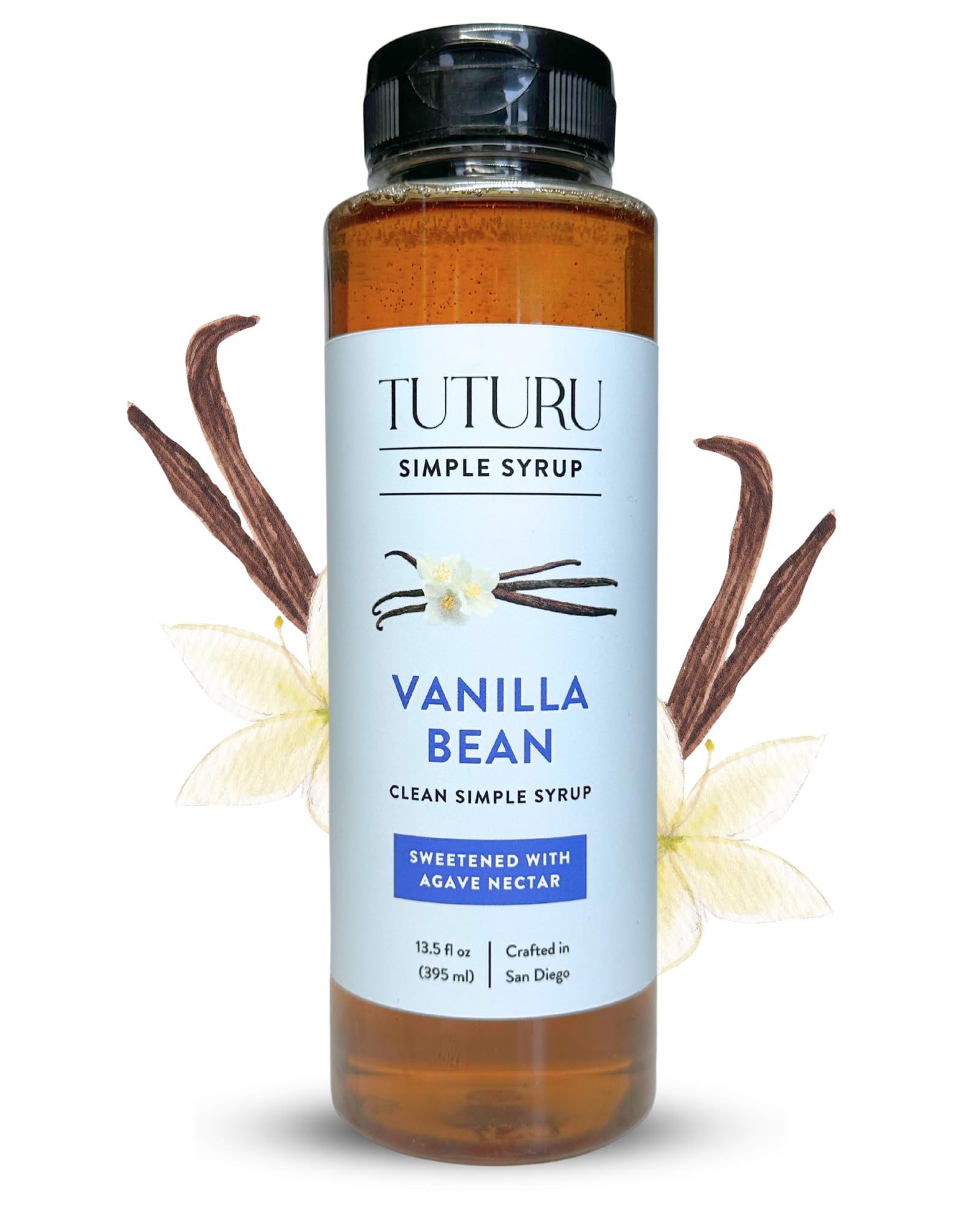 TUTURU Botanical Coffee Vanilla Bean Agave Simple Syrup - 13.5 Fl Oz - Sweetened with Organic Agave Nectar