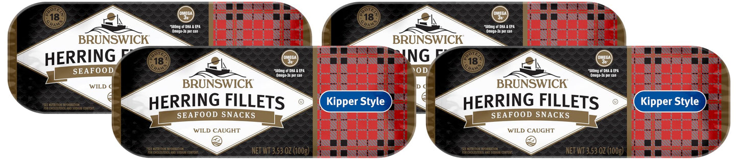 Brunswick Boneless Kipper Style Herring Fillets, 3.53 Oz Can - 18G Protein Per Serving - Gluten Free, Keto Friendly - Great For 