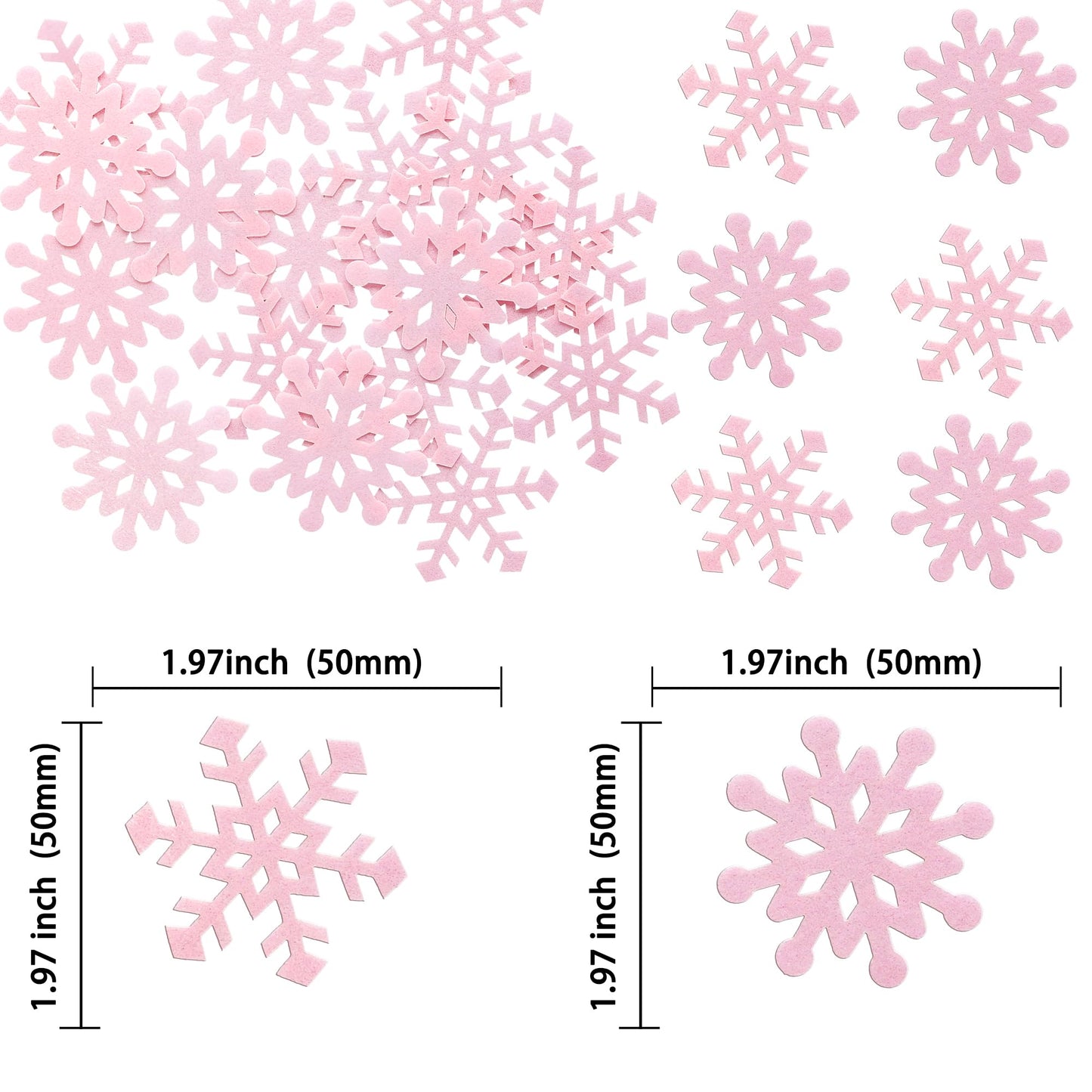 Gyufise Edible Snowflakes Cupcake Toppers - 60Pcs Wafer Paper Sprinkles for Christmas Winter - Pink