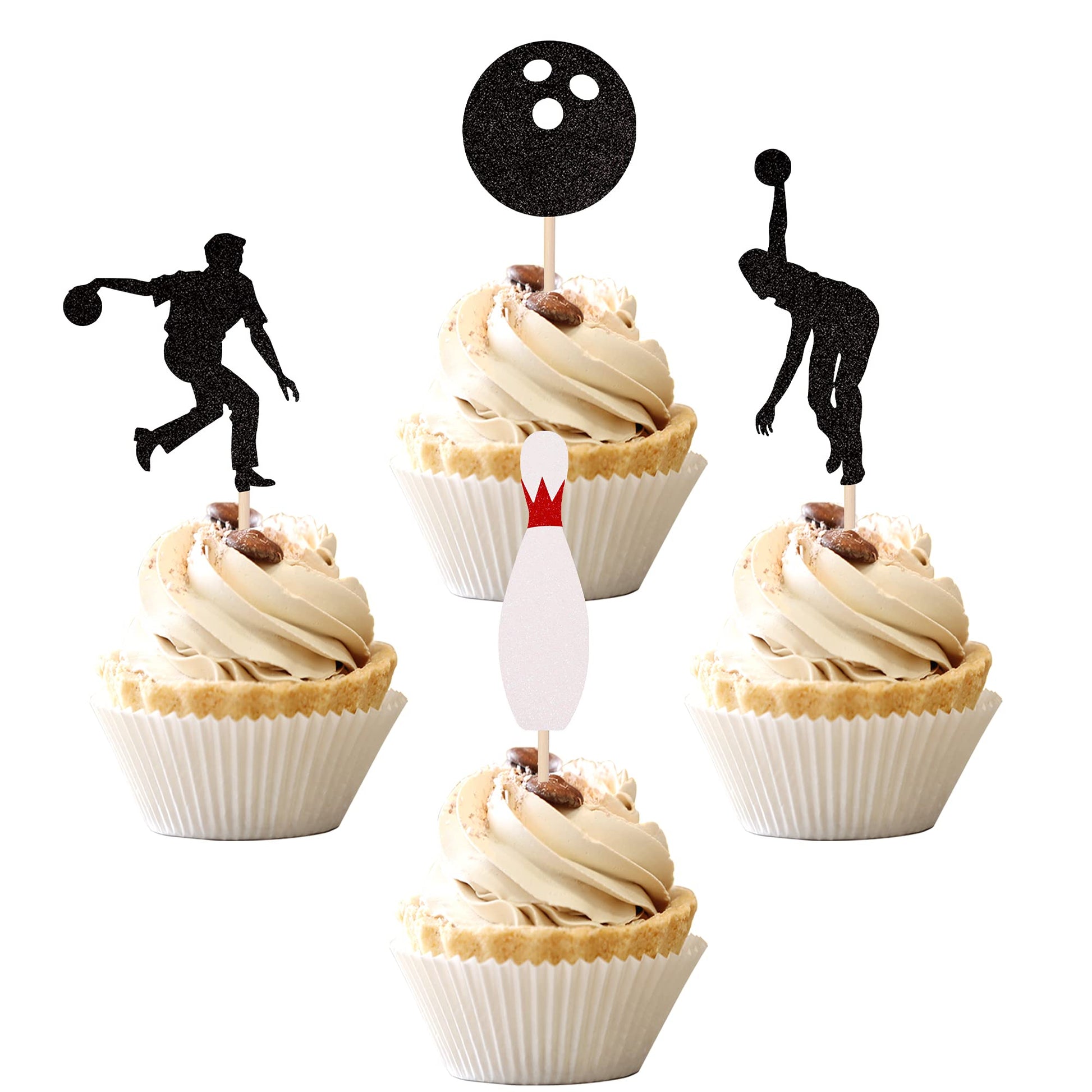 24 PCS Bowling Cupcake Toppers Glitter Bowling Alley Players Cupcake Picks Indoor Sport Baby Shower Birthday Party Cake Decorati