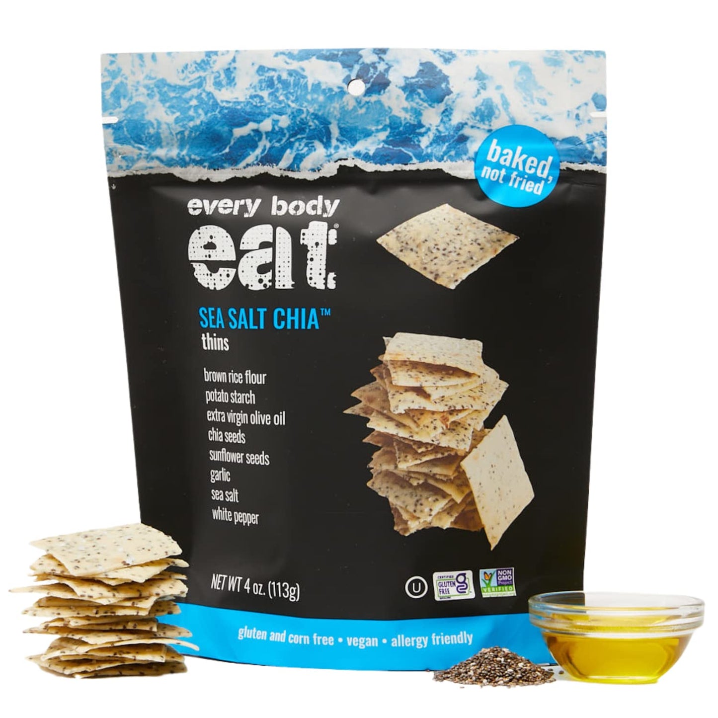 Every Body Eat Snack Thins, Sea Salt And Chia Seeds Flavor, Vegan, Gluten Free And Dairy Free (Pack Of 6)