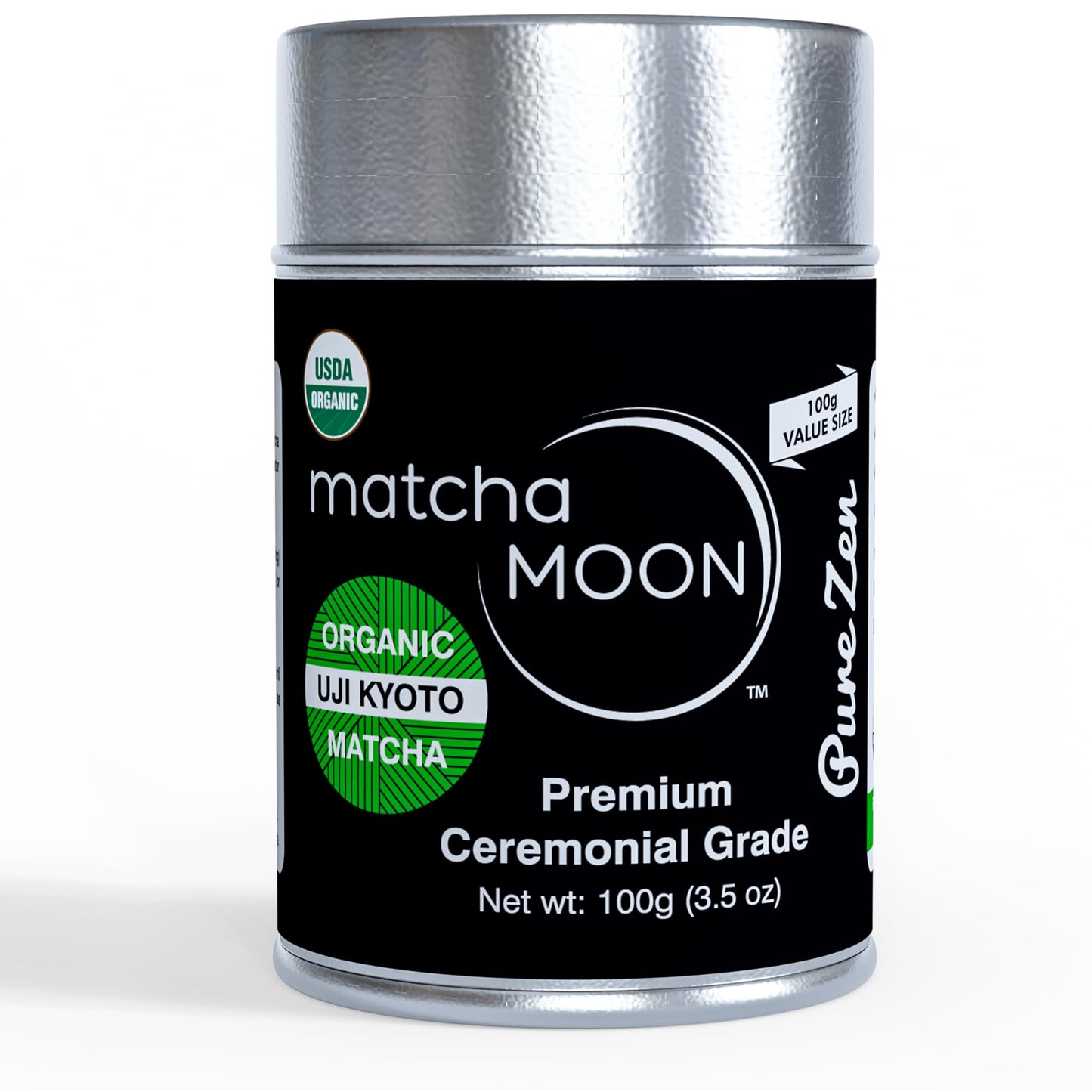 Matcha Moon Ceremonial Grade Matcha Green Tea Powder - Organic - 100g Tin - Perfect for Whisking - Value Size