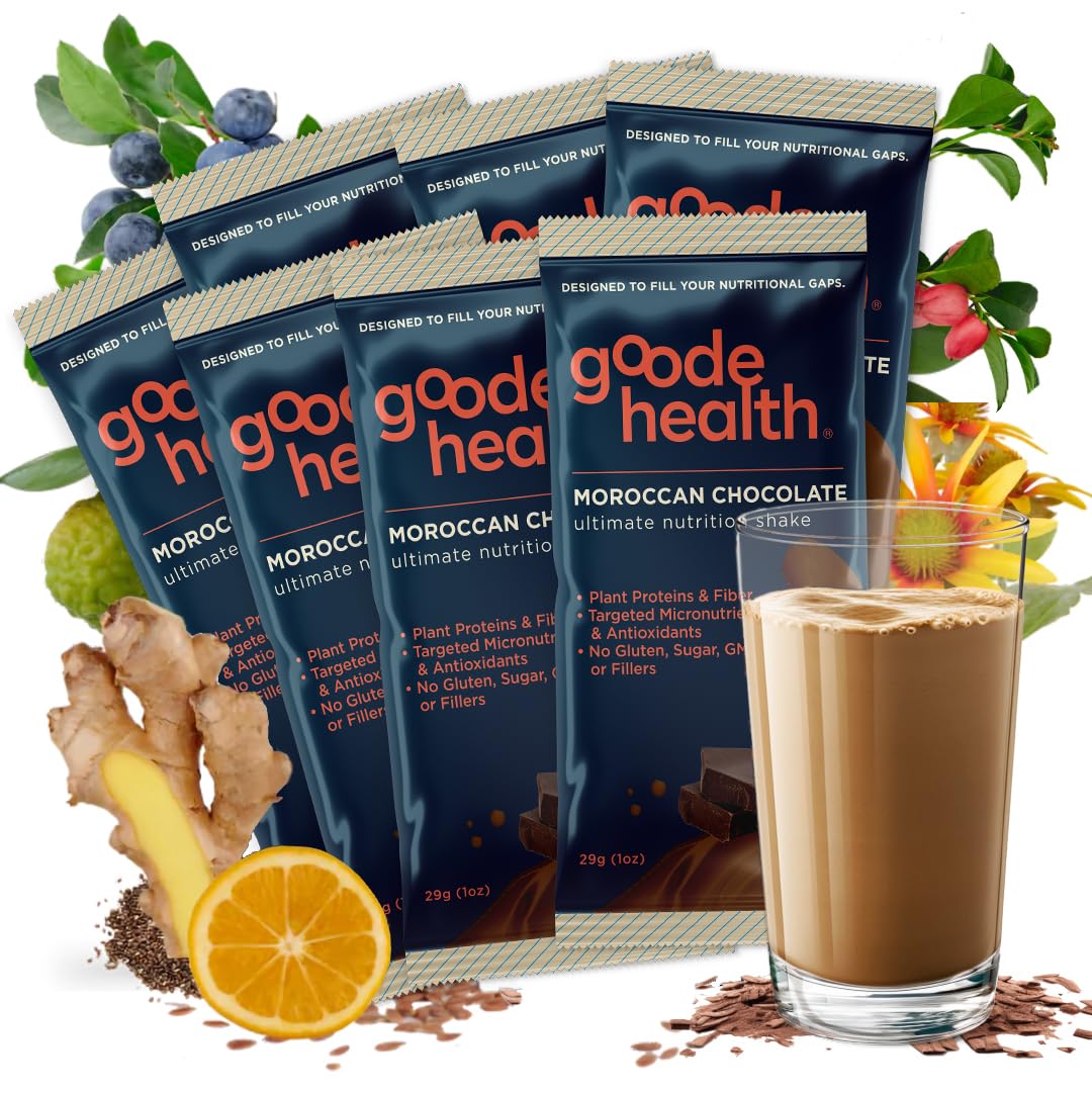 Goode Health Moroccan Chocolate Superfood Shake - 7 On-The-Go Packs, 15g Vegan Protein, 5g Fiber, Zero Sugar, 1 Ounce Each