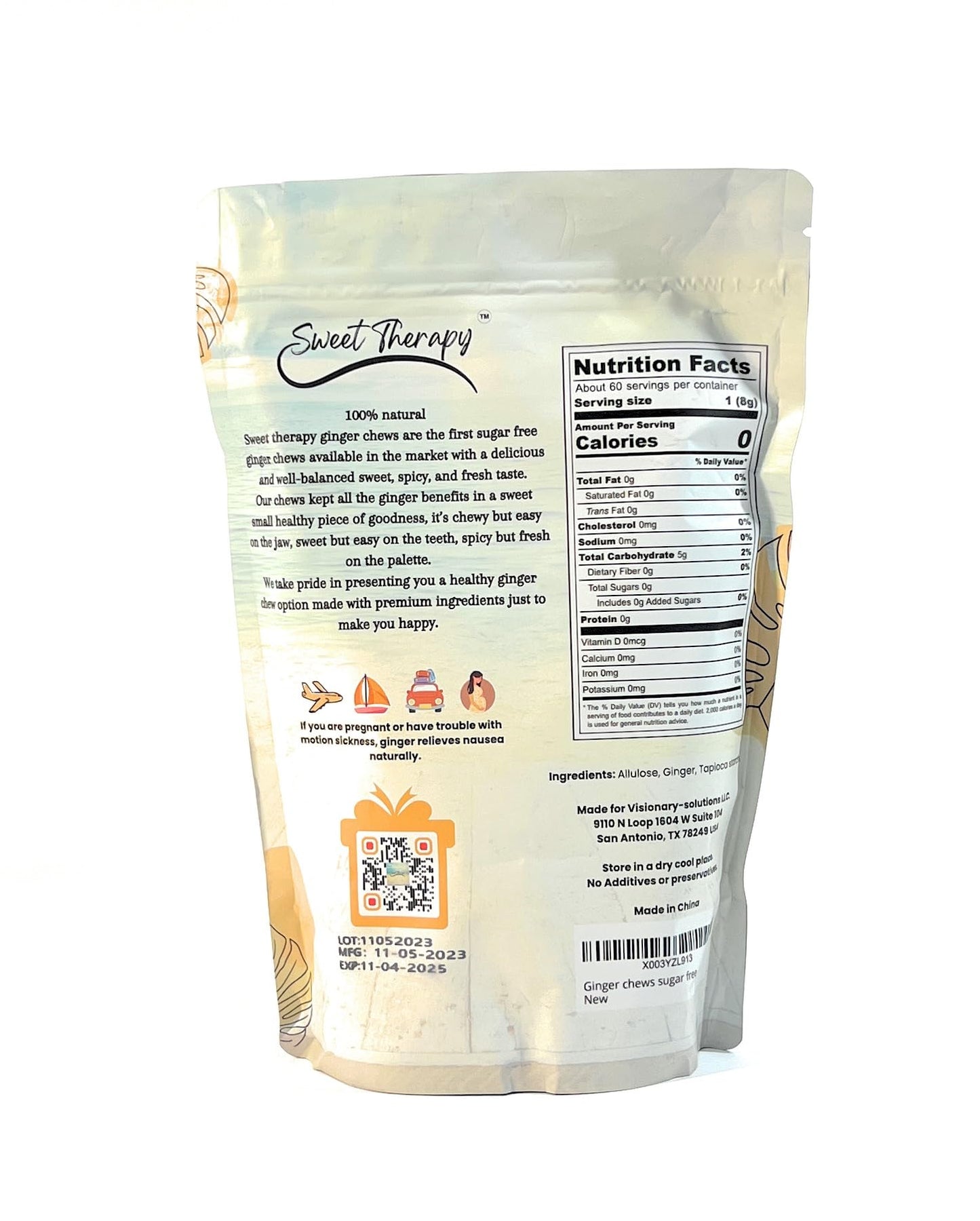 Sweet Therapy Sugar Free Ginger Chews - Zero Sugar Candy, Delicious Snack, Calorie Free Treats