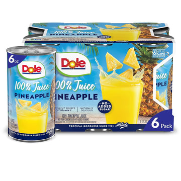 Dole 100% Pineapple Juice  No Added Sugar  Excellent Source of Vitamin C  100% Fruit Juice  6 Fl Oz (Pack of 6)  Packaging May Vary