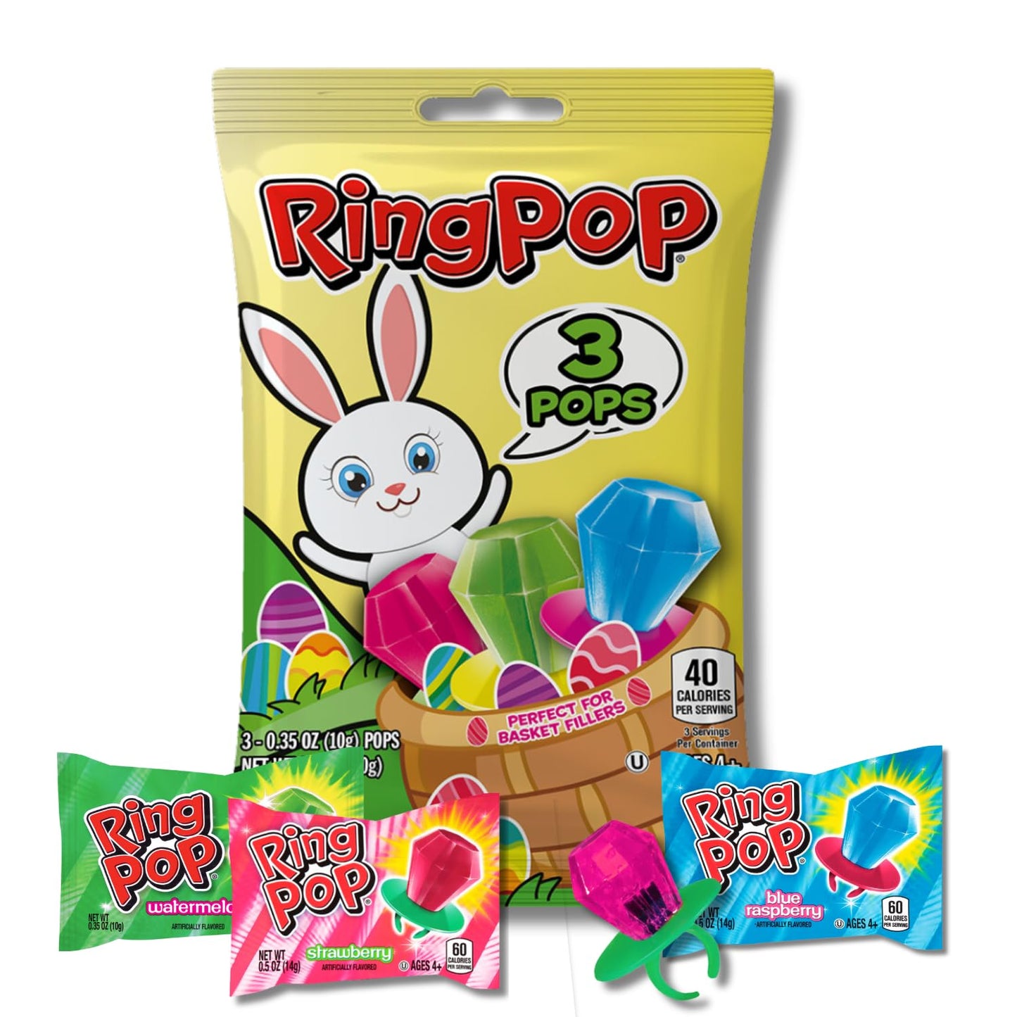 Easter Ring Pops - 3 Count Gift Bag, Perfect Easter Candy & Basket Fillers