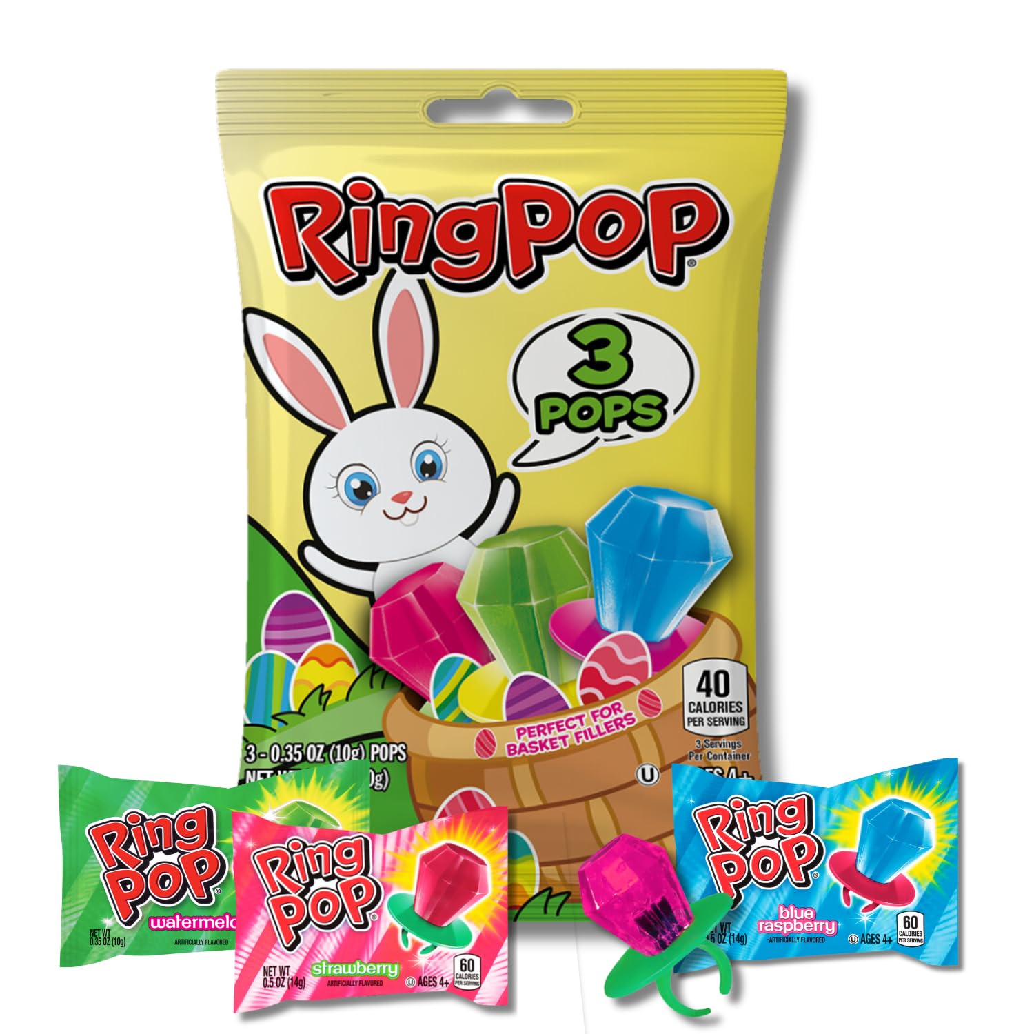 Easter Ring Pops - 3 Count Gift Bag, Perfect Easter Candy & Basket Fillers